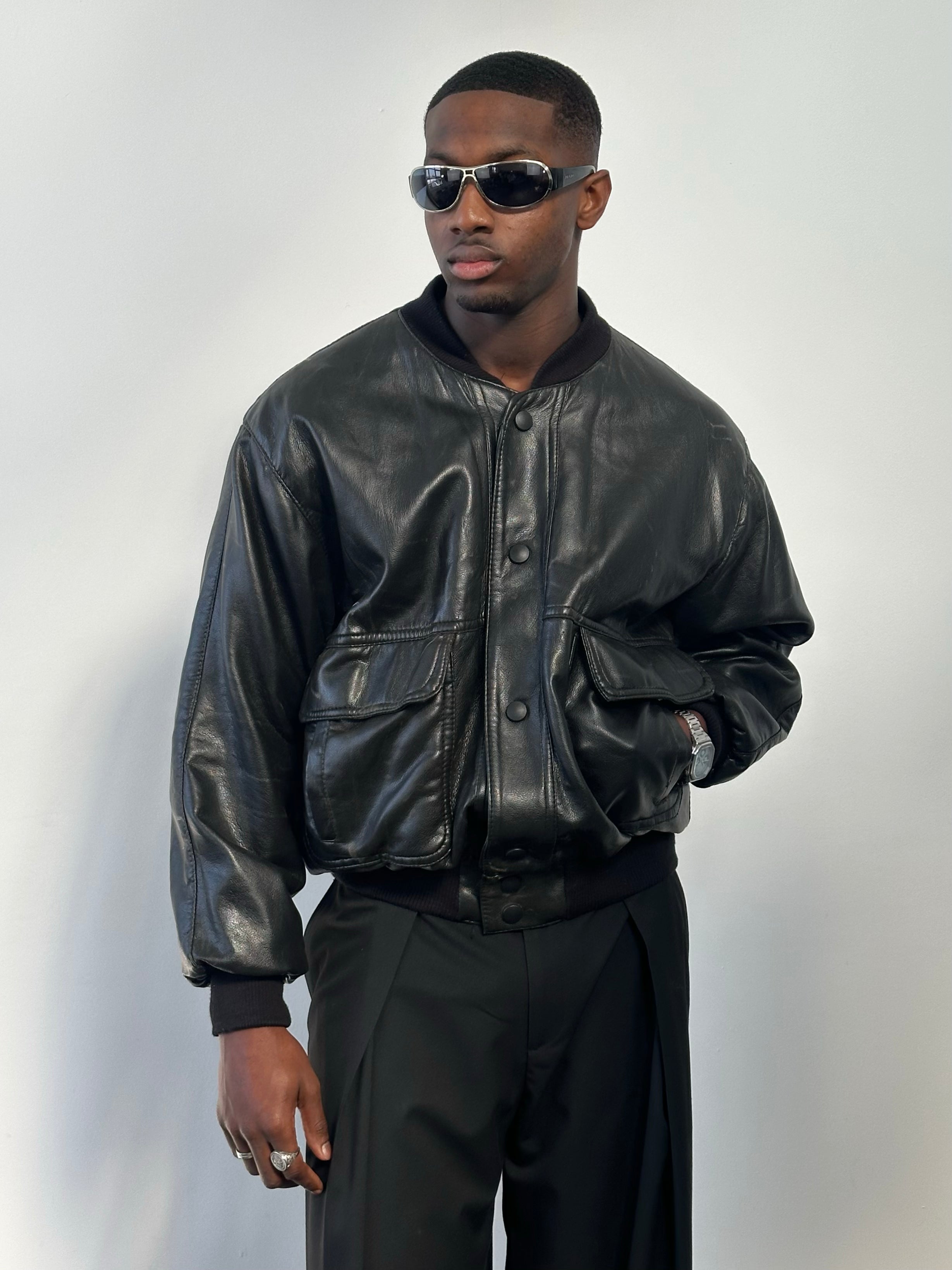 Italian Vintage 1990s Leather Blouson Bomber Jacket - XL