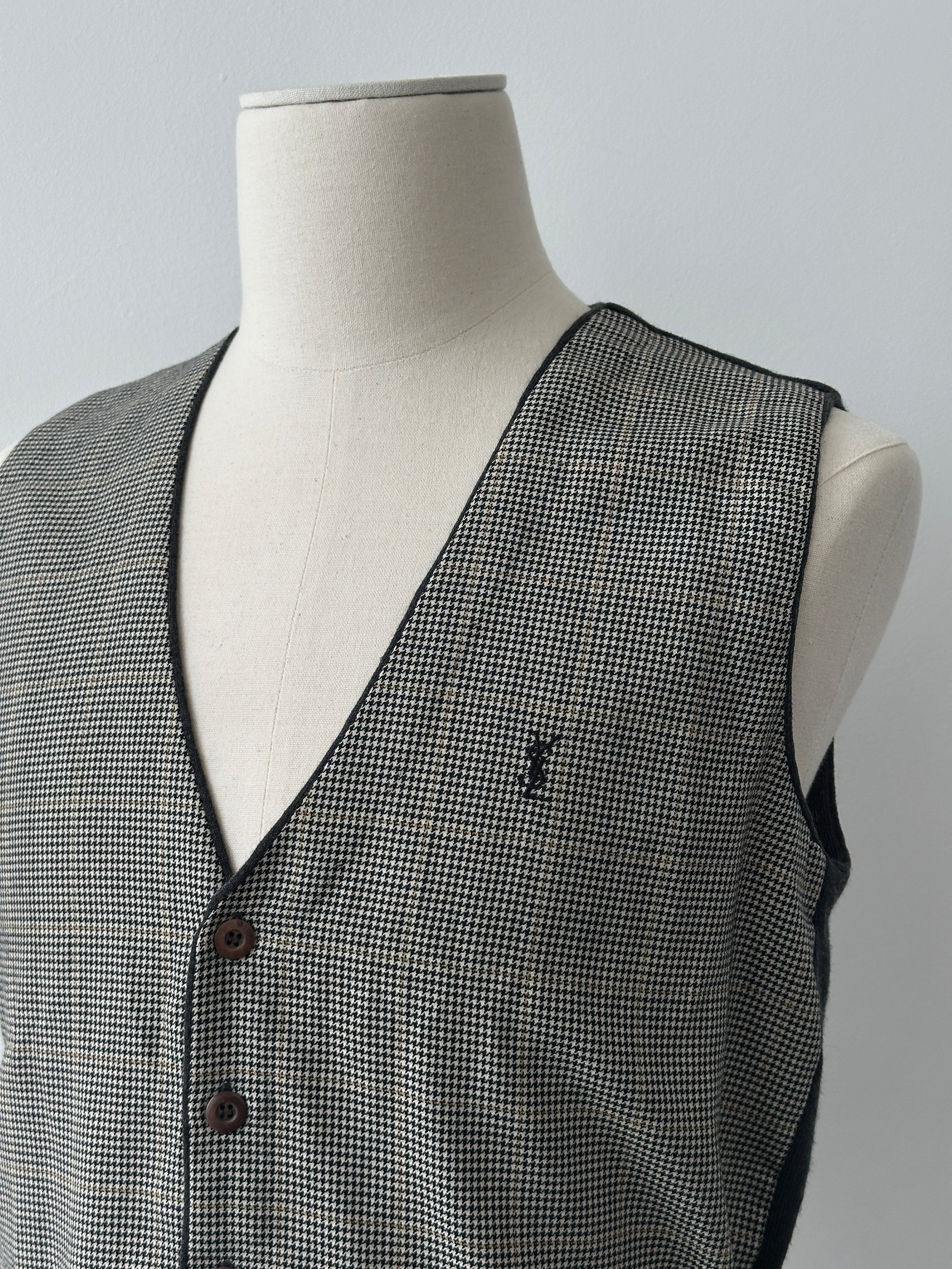 Yves Saint Laurent Pour Homme 1990s Wool Check Waistcoat - S-M