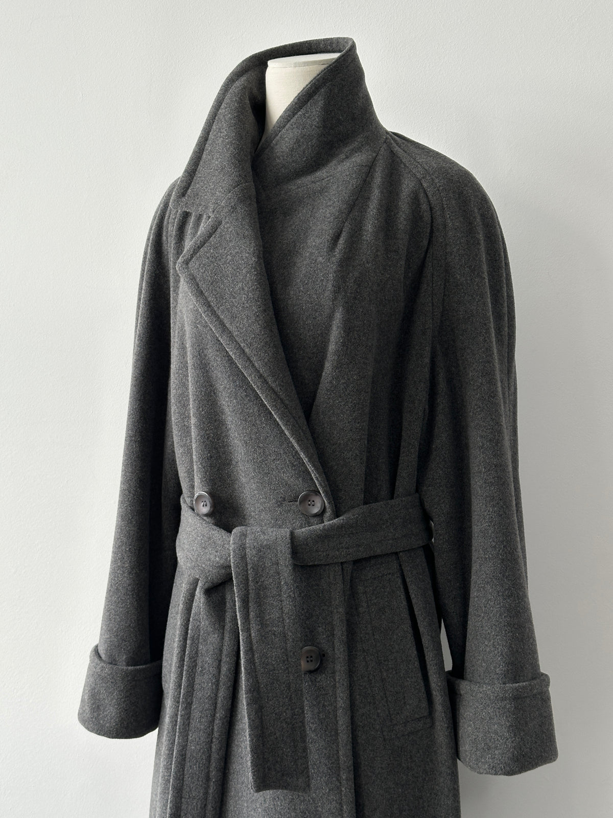British Vintage 1990s Wool Cashmere Belted Double Breasted Coat - XL