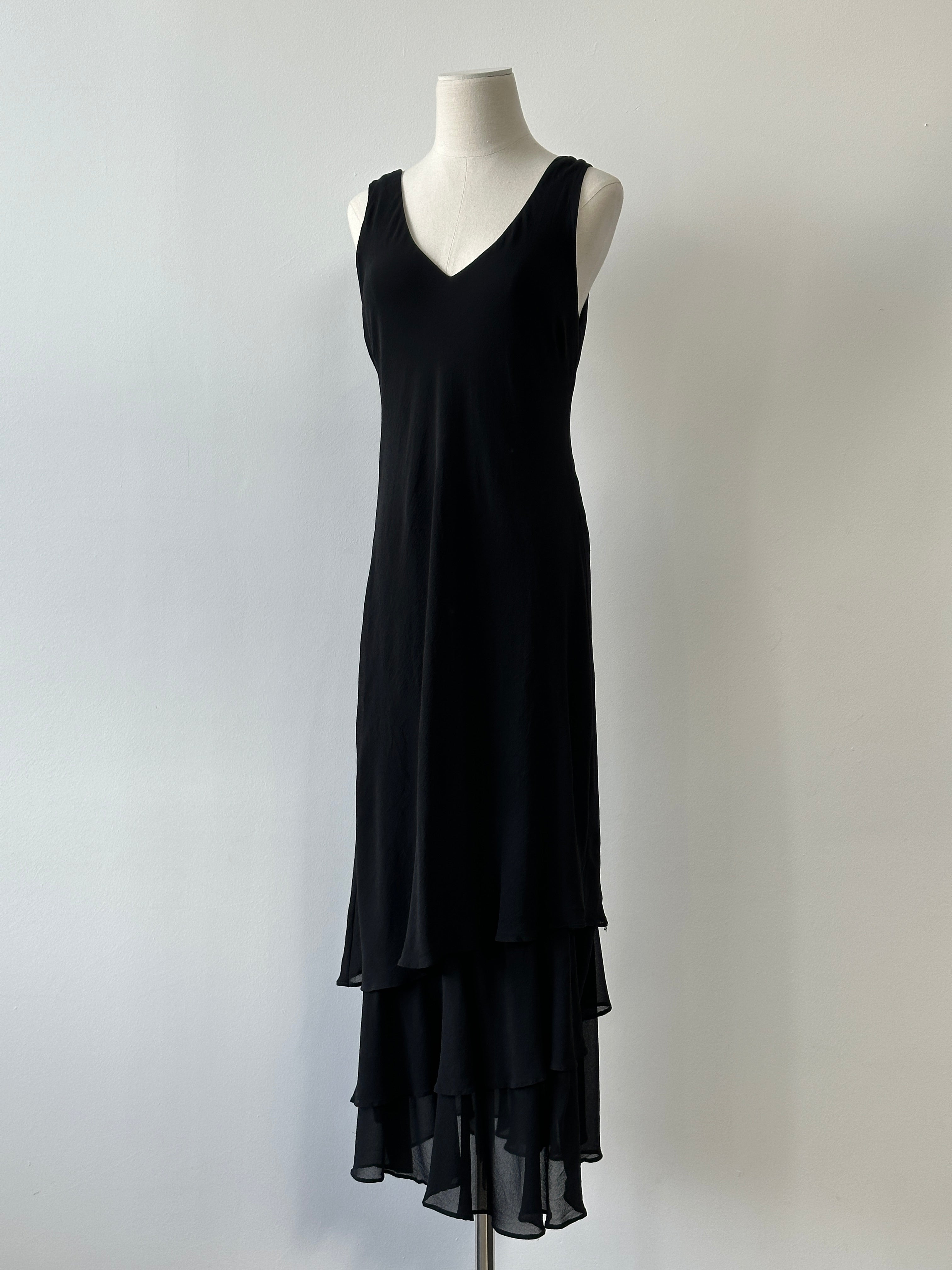 Vintage 1990s Pure Silk V Neck Floor Length Dress - M