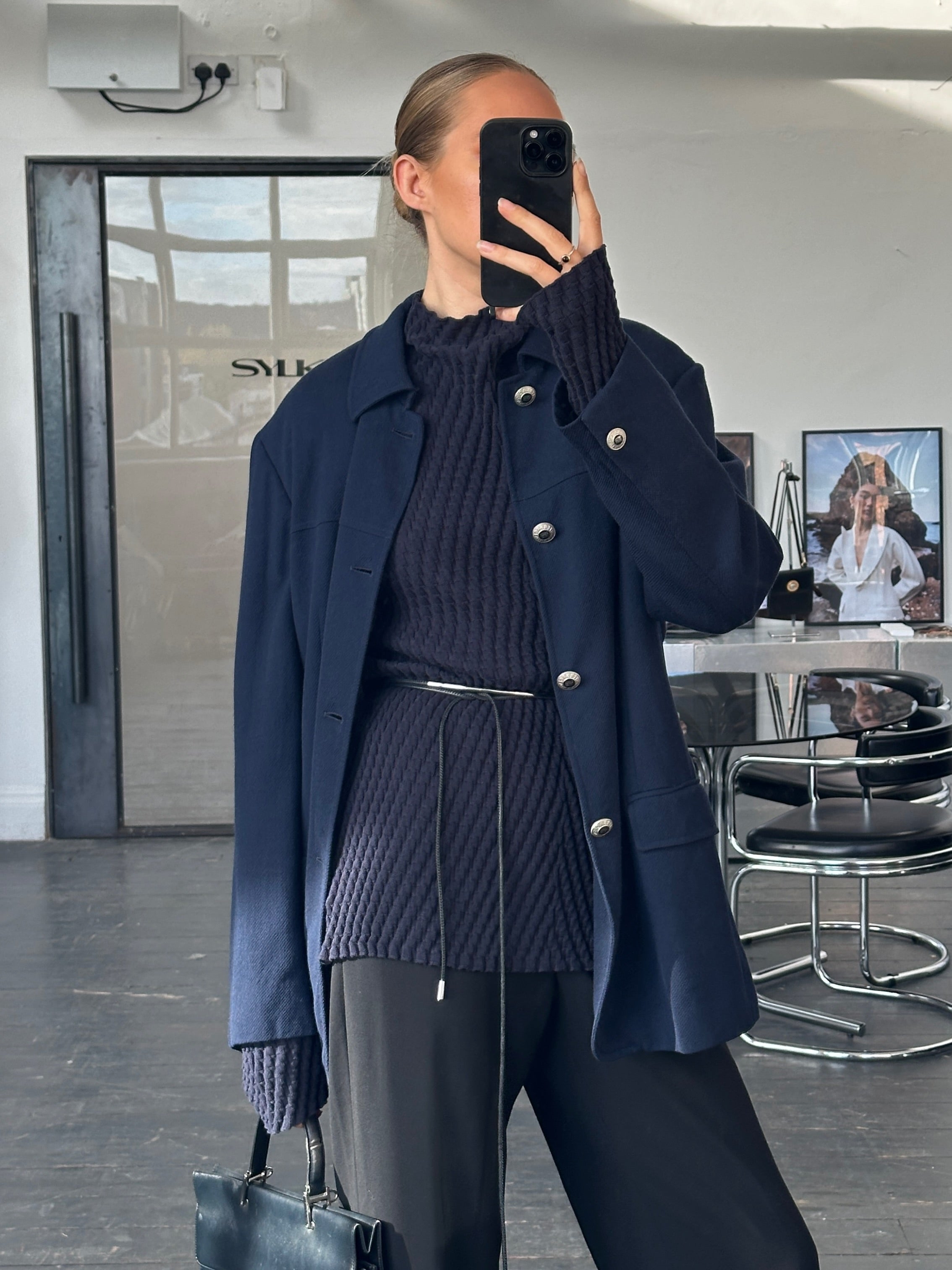 Versace Classic V2 1990s bespoke pure wool chore jacket in size L, featuring button details and a tailored fit.