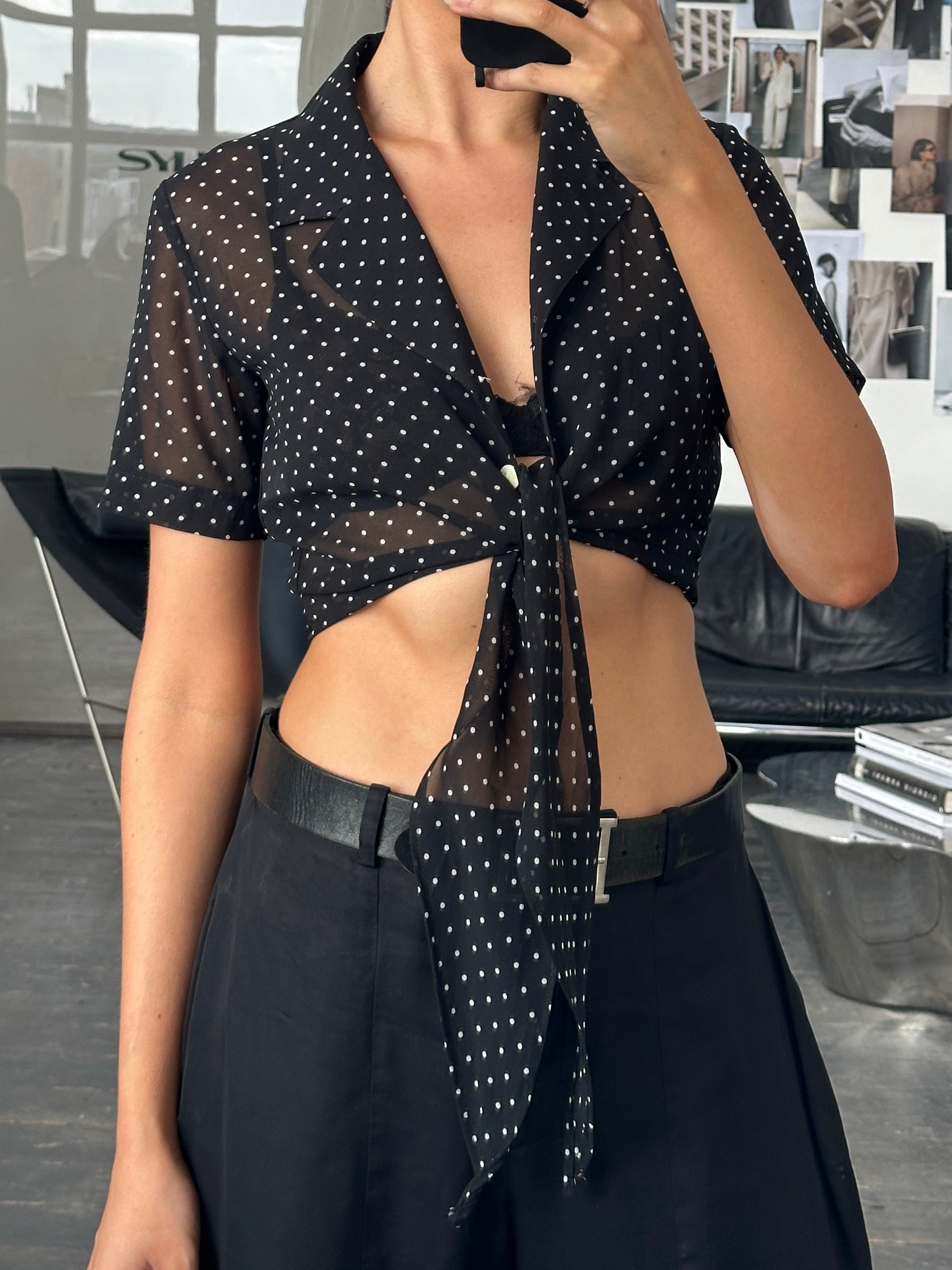 Italian Vintage 2000s Polkadot Sheer Tie Top - S - SYLK