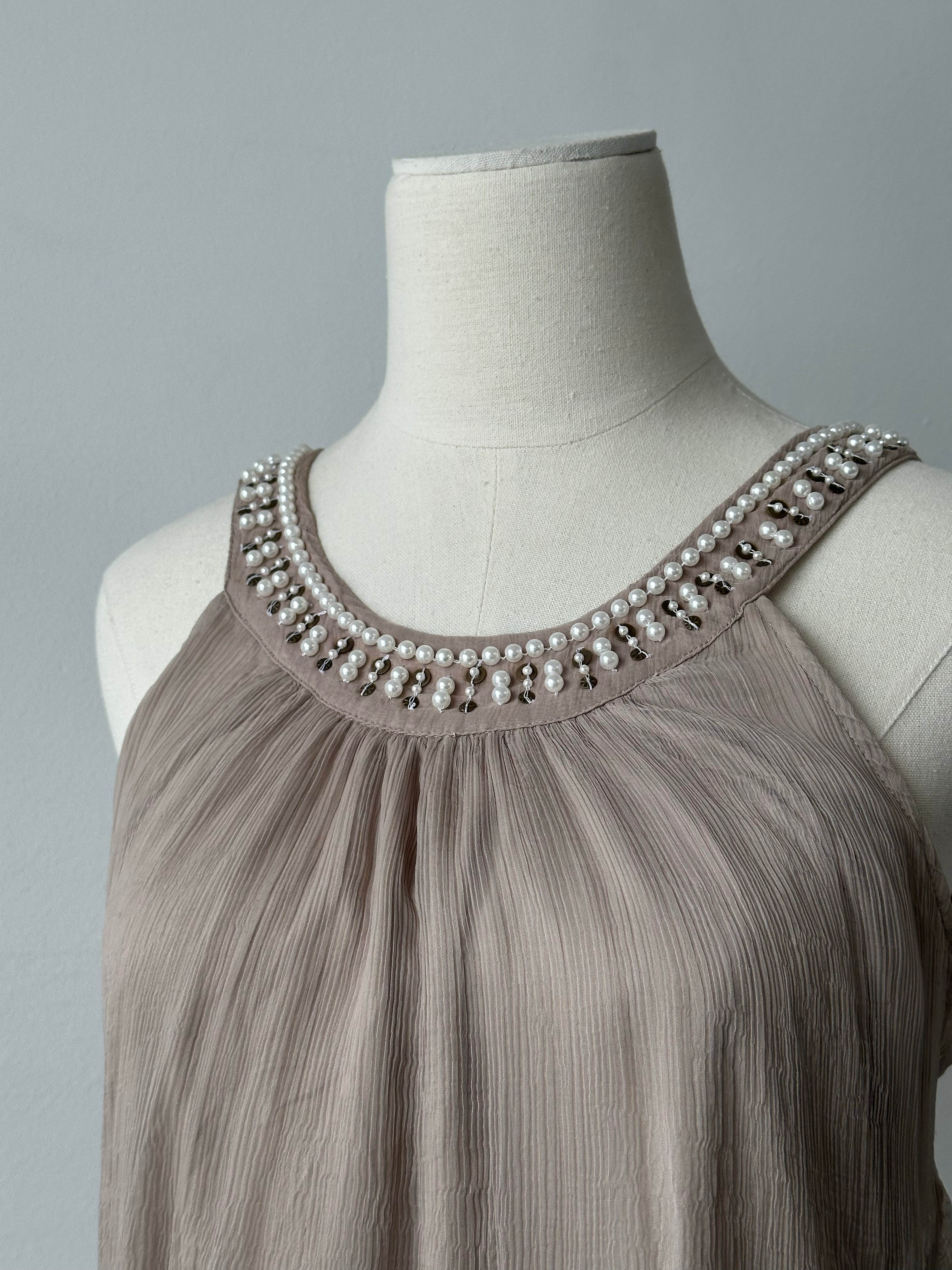 Vintage 2000s Plisse Pearl Sleeveless Top - S
