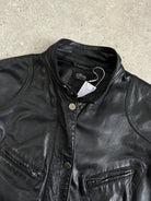 Italian Vintage Double Zip Fitted Biker Leather Jacket - S/M - SYLK