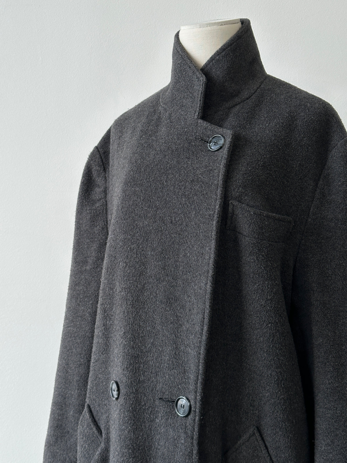 British Vintage 1990s Wool High Neck Double Breasted Coat - L