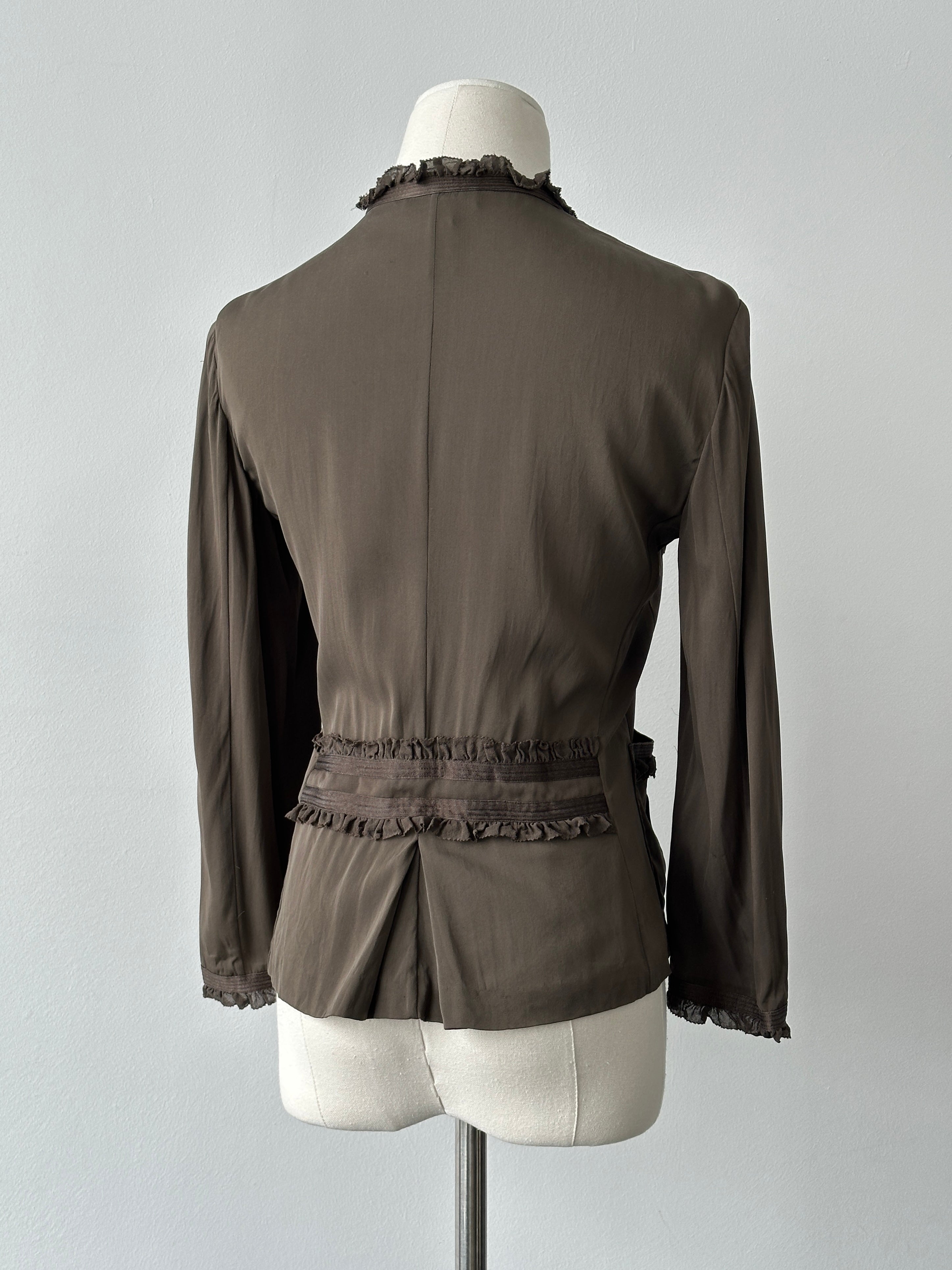 DKNY 1990s Pure Silk Ruffle Shirt - S