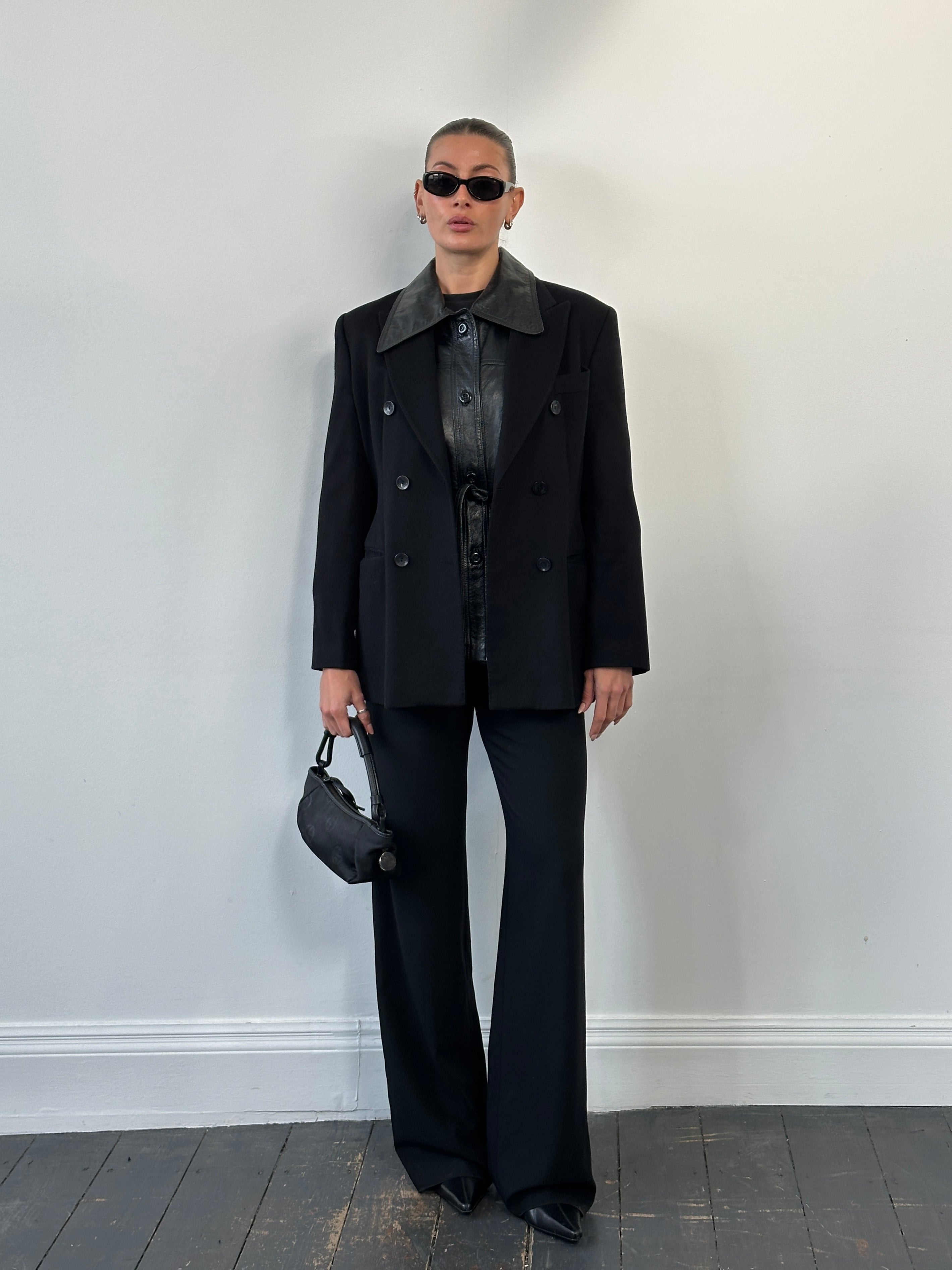 Gianfranco Ferre 1990s wool cashmere double-breasted blazer in size M, tailored fit with classic lapels and button details.