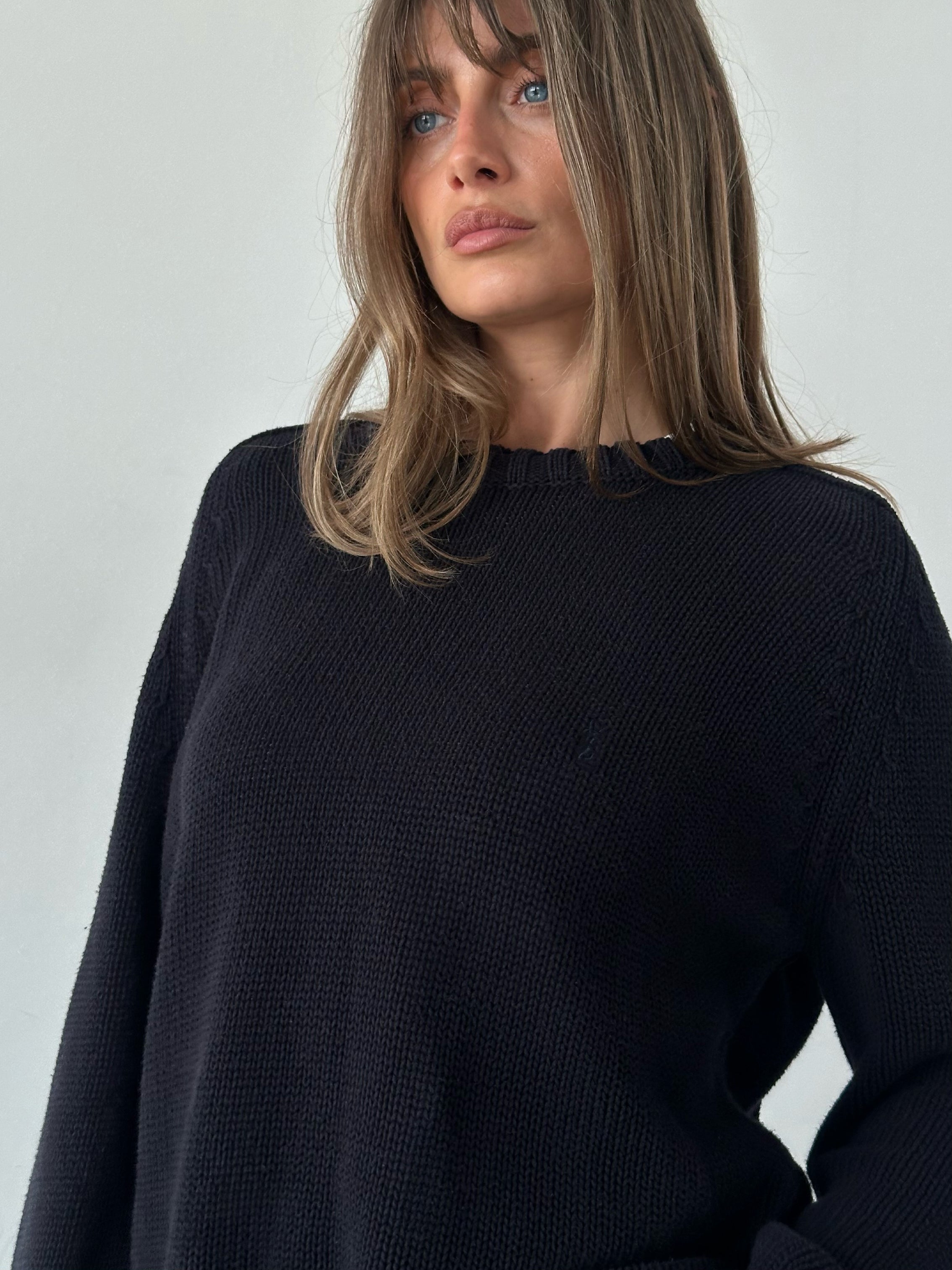 Yves Saint Laurent pure cotton knitted logo jumper in XXL, featuring a classic design and the brand's signature logo on the chest.