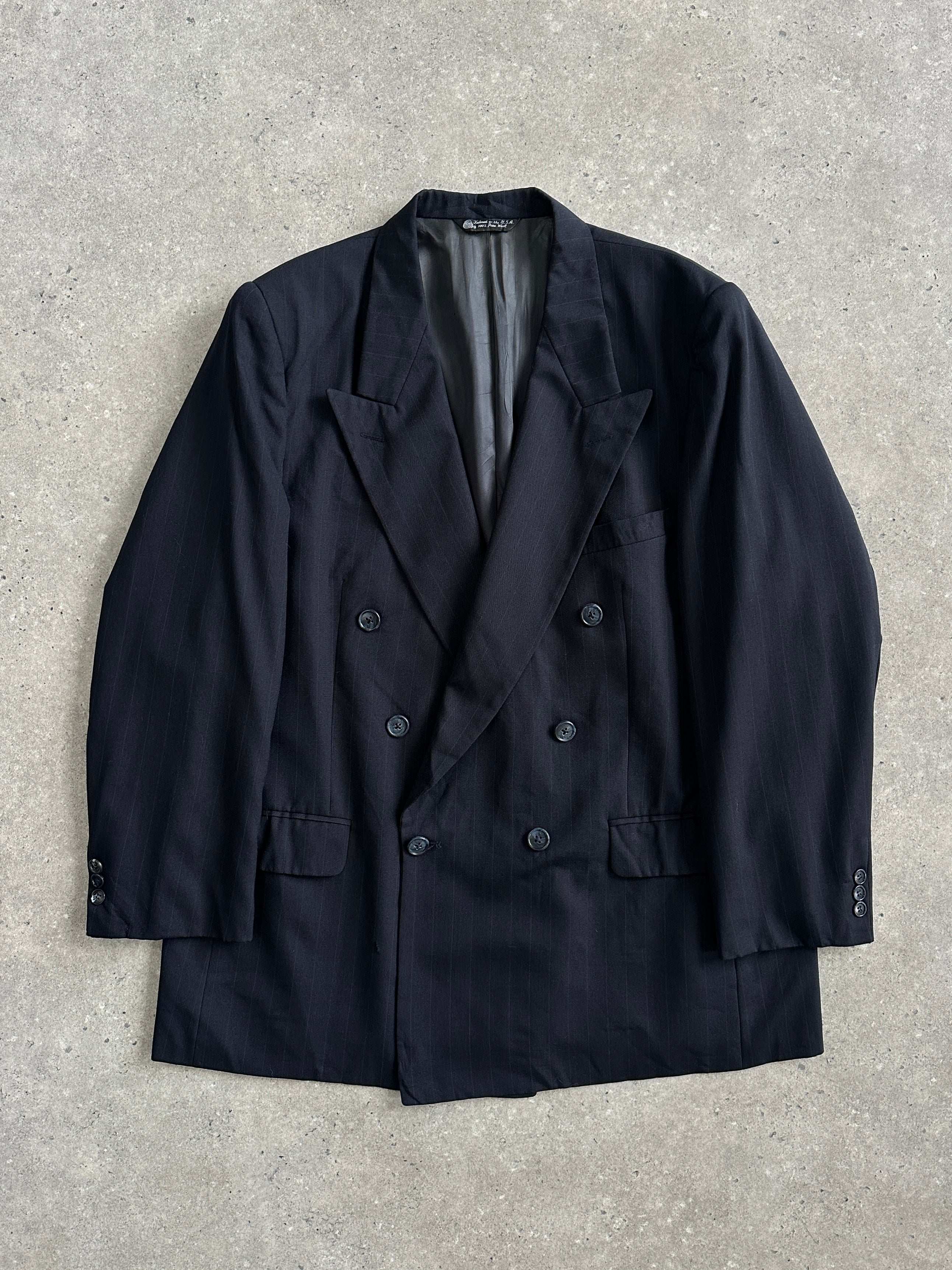 Christian Dior Monsieur 1980s pure wool double-breasted blazer in size 44R/XXL, featuring classic tailoring and structured fit.