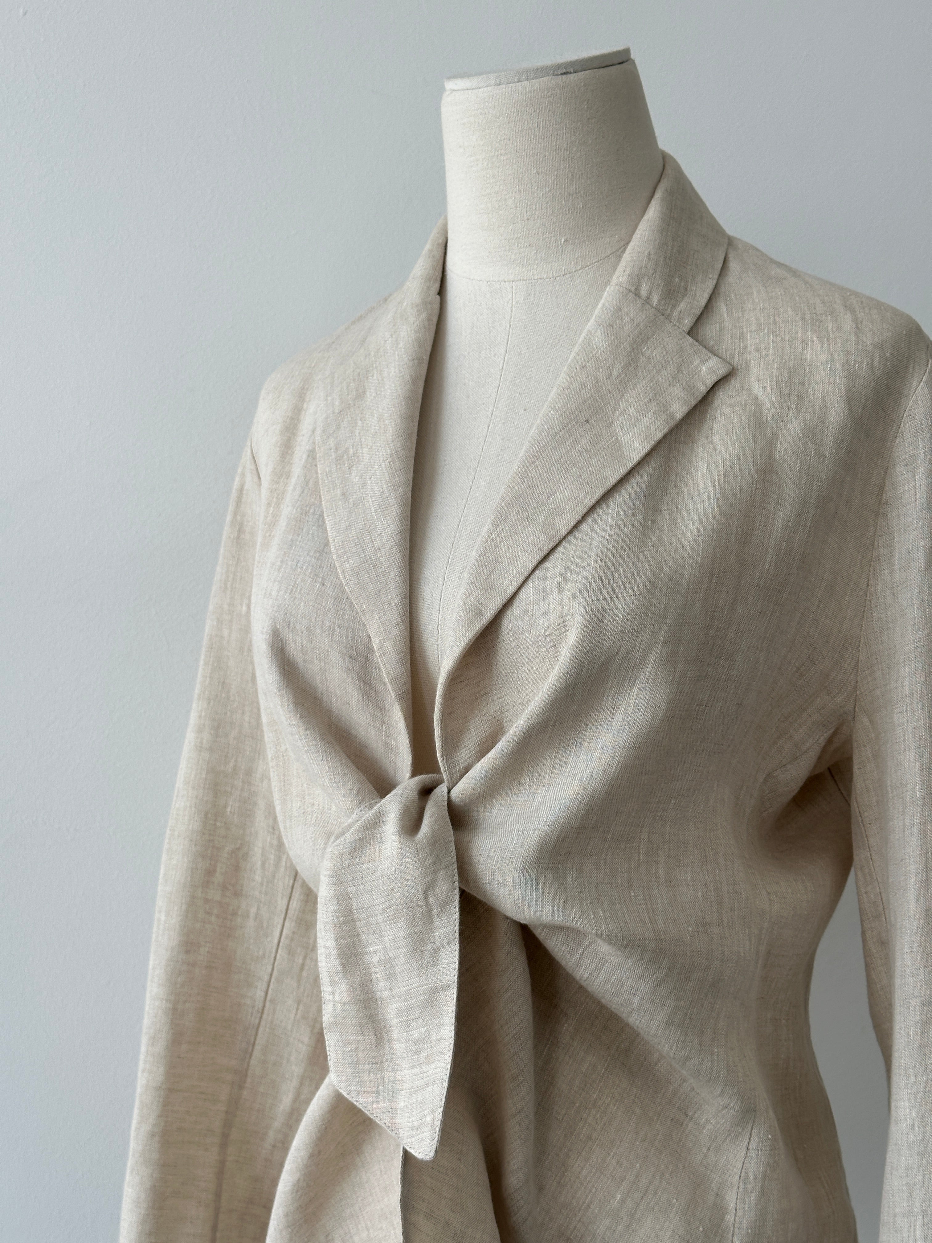 Italian Vintage 1990s Pure Linen Tie Front Jacket - M