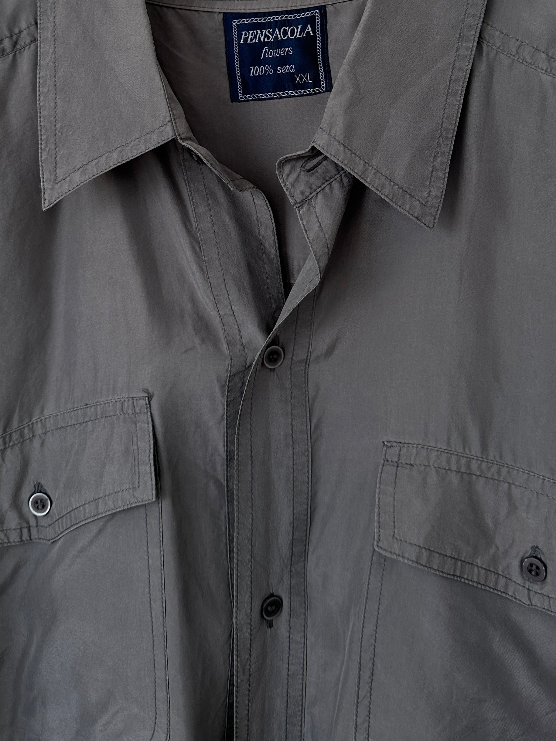 Vintage pure silk shirt in XXL size, showcasing a smooth, elegant fabric with a classic collar and button-down front.
