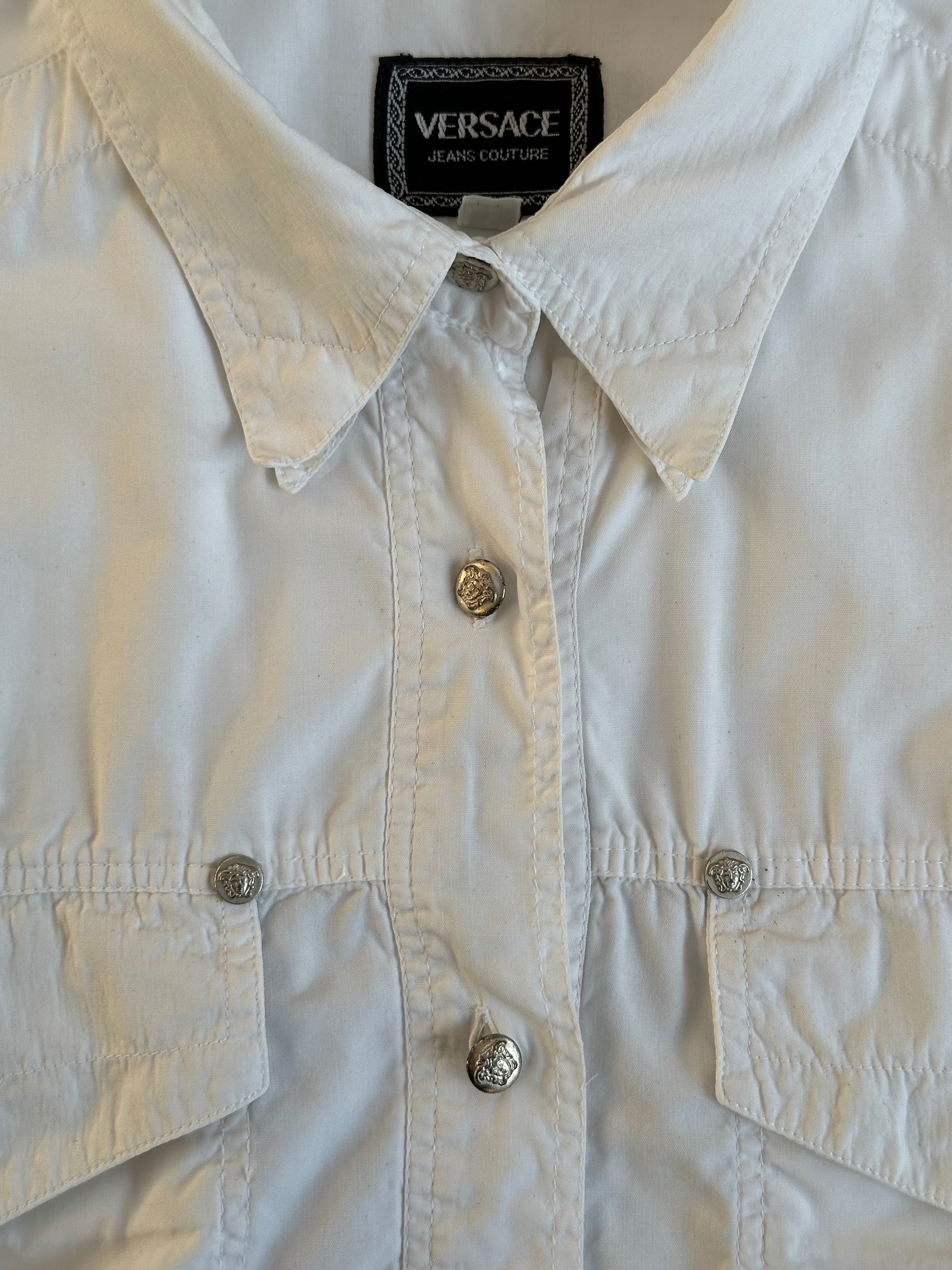 Versace Jeans Couture 2000s Medusa button shirt in size M, featuring classic design and signature Medusa logo details.