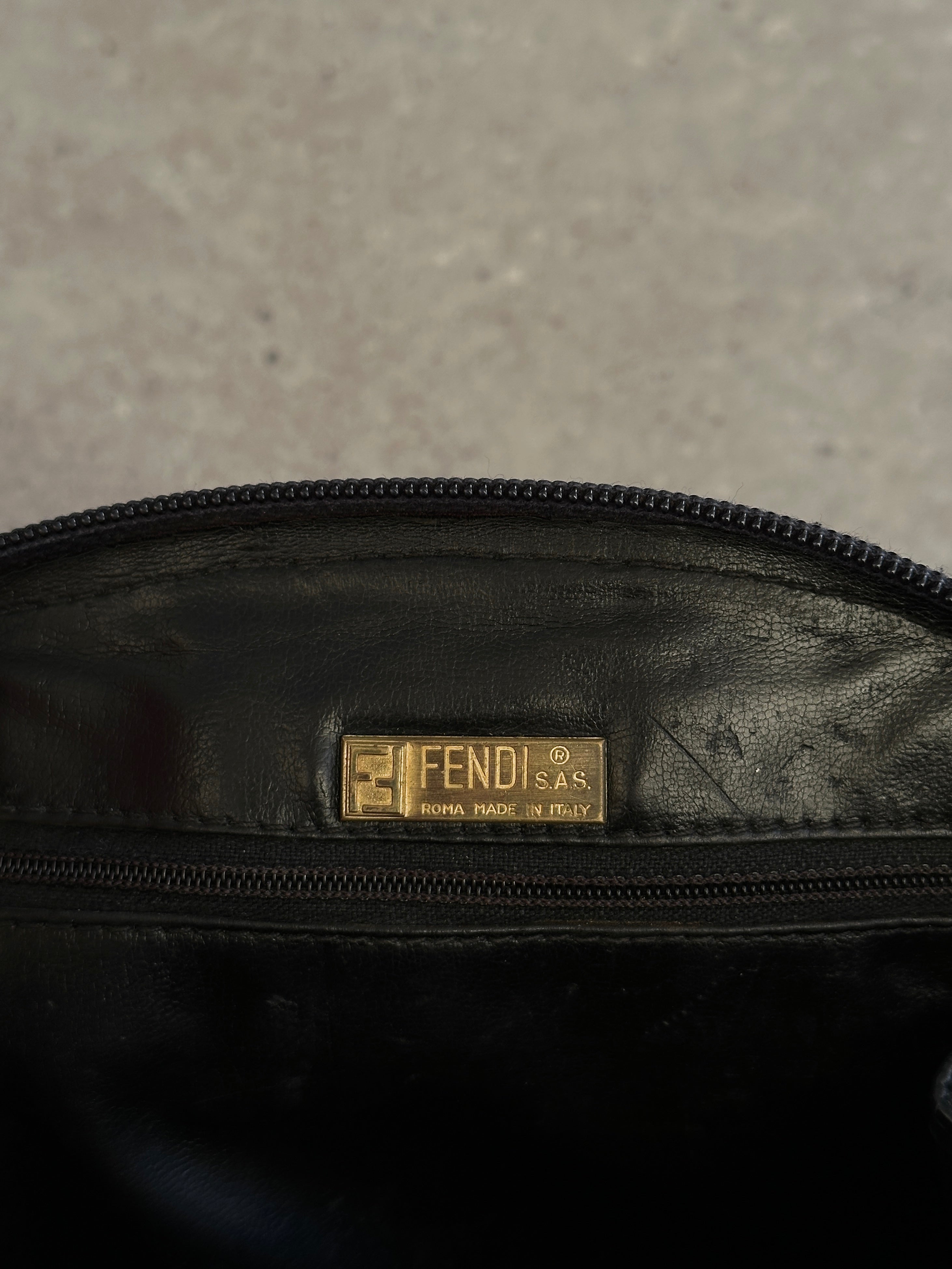 Fendi FF Monogram Crossbody Bag with adjustable strap and signature logo print, stylish accessory for everyday wear.