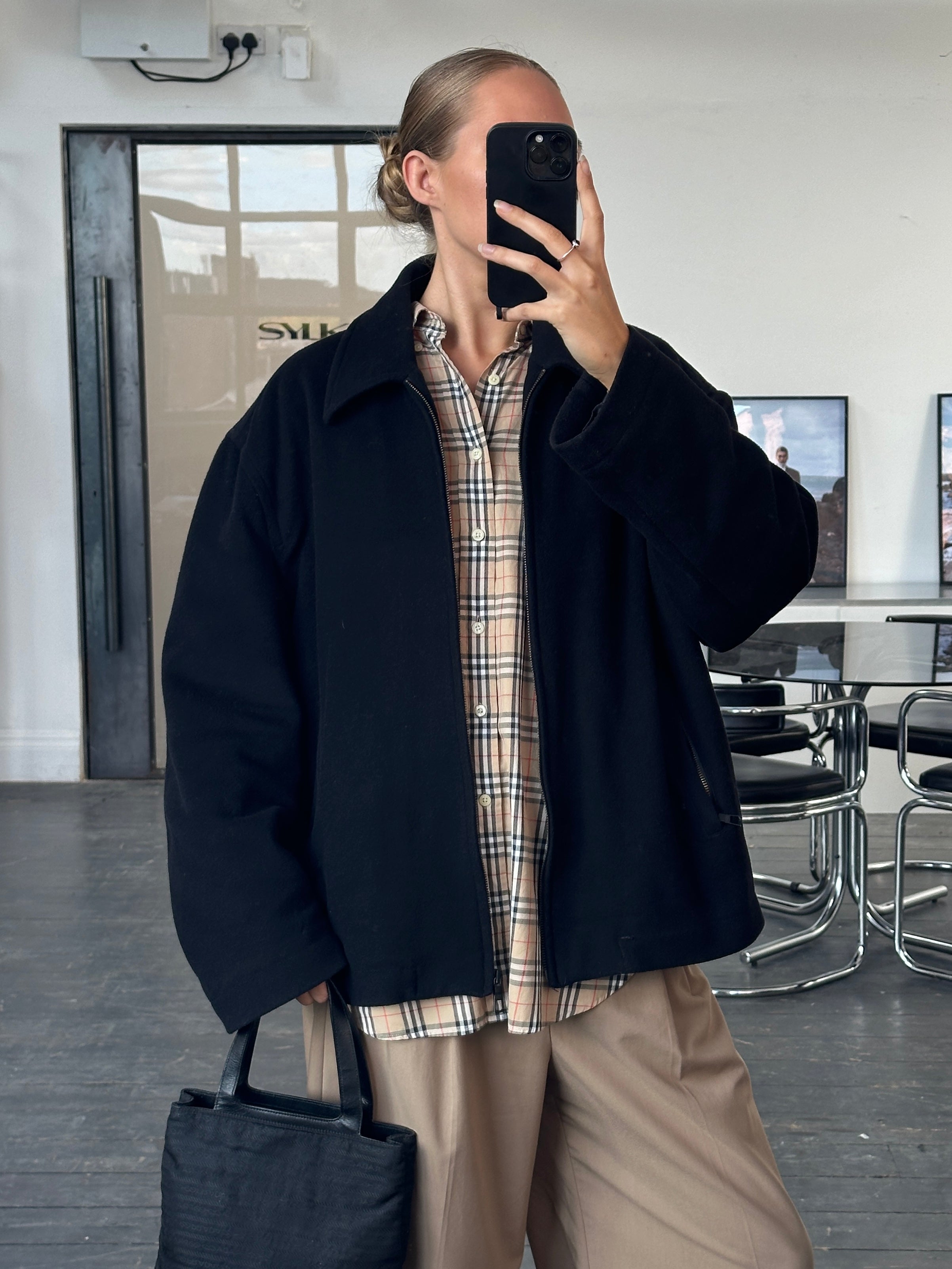 Vintage 1990s brushed wool and cashmere jacket in XL, stylish retro jacket with textured fabric and classic design.