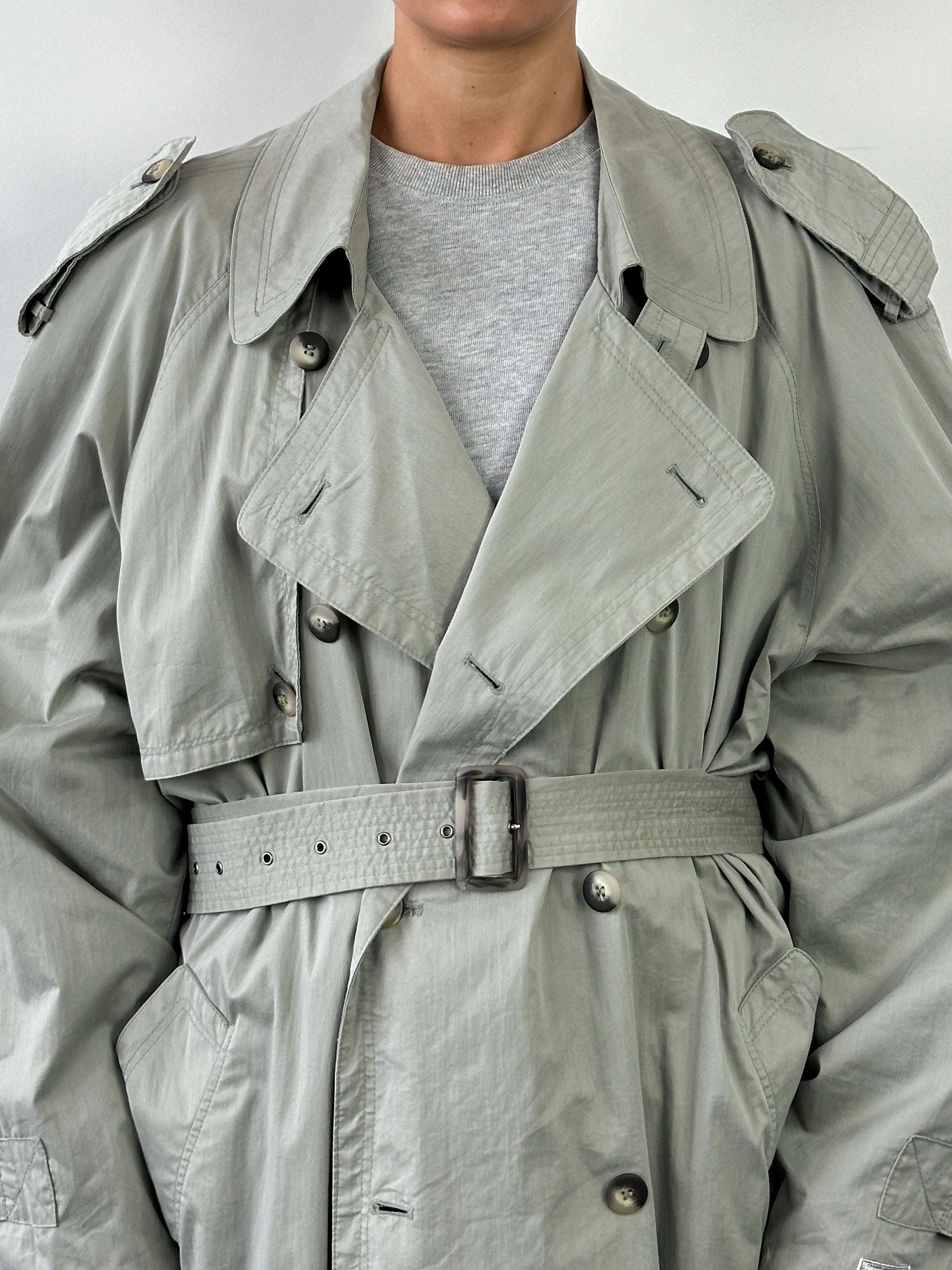 Vintage Cotton Double Breasted Belted Trench Coat - XXL - SYLK