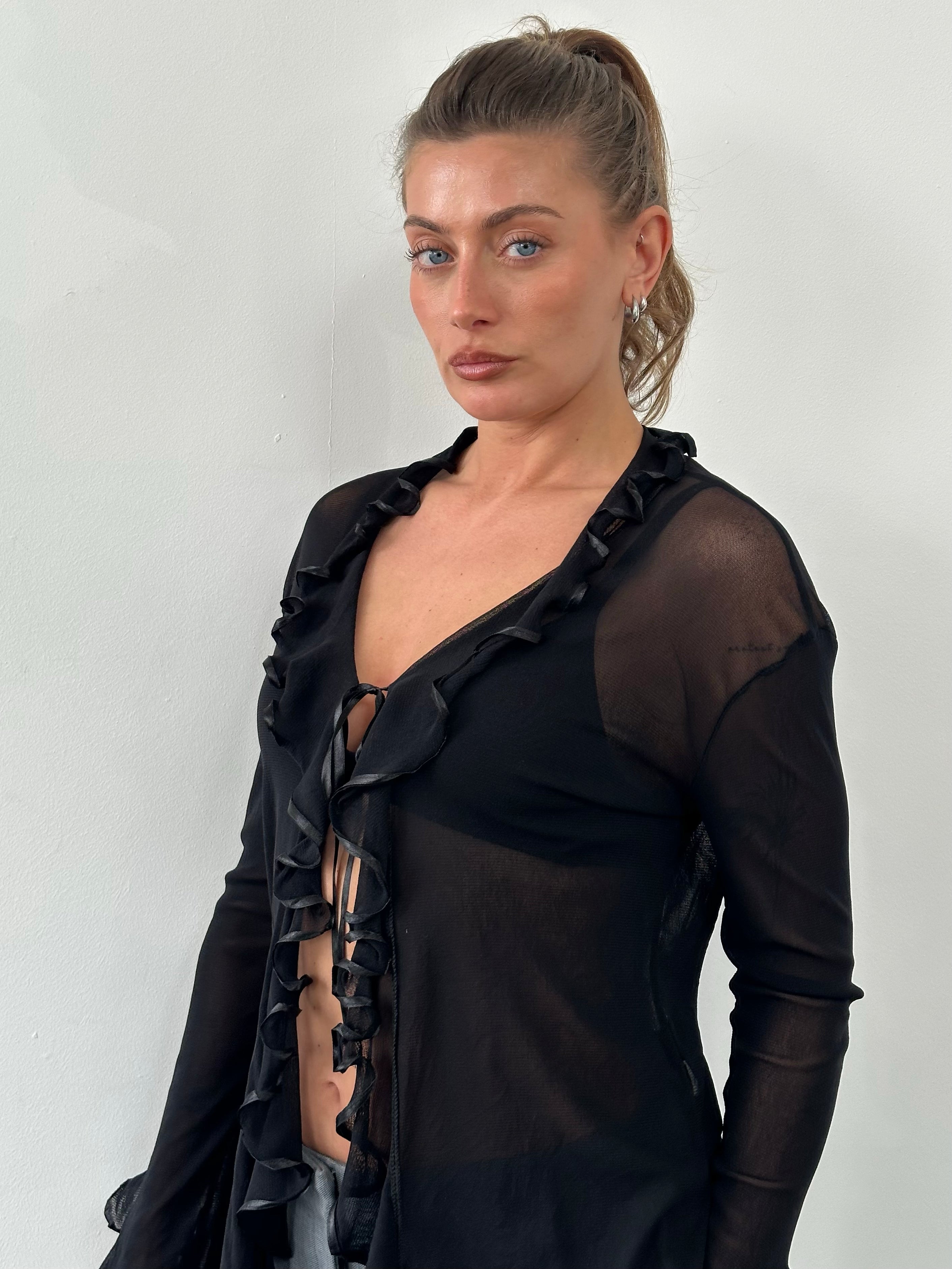 Italian Vintage 1990s Sheer Ruffle Top - M/L