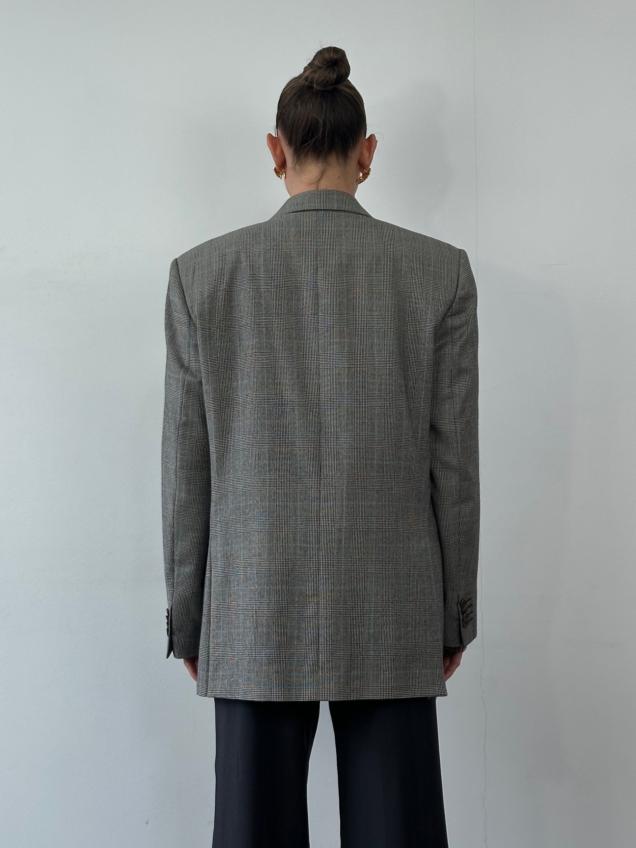 Vintage Italian vintage wool check blazer, single-breasted, 42R/L, tailored men's blazer with classic pattern and timeless style.