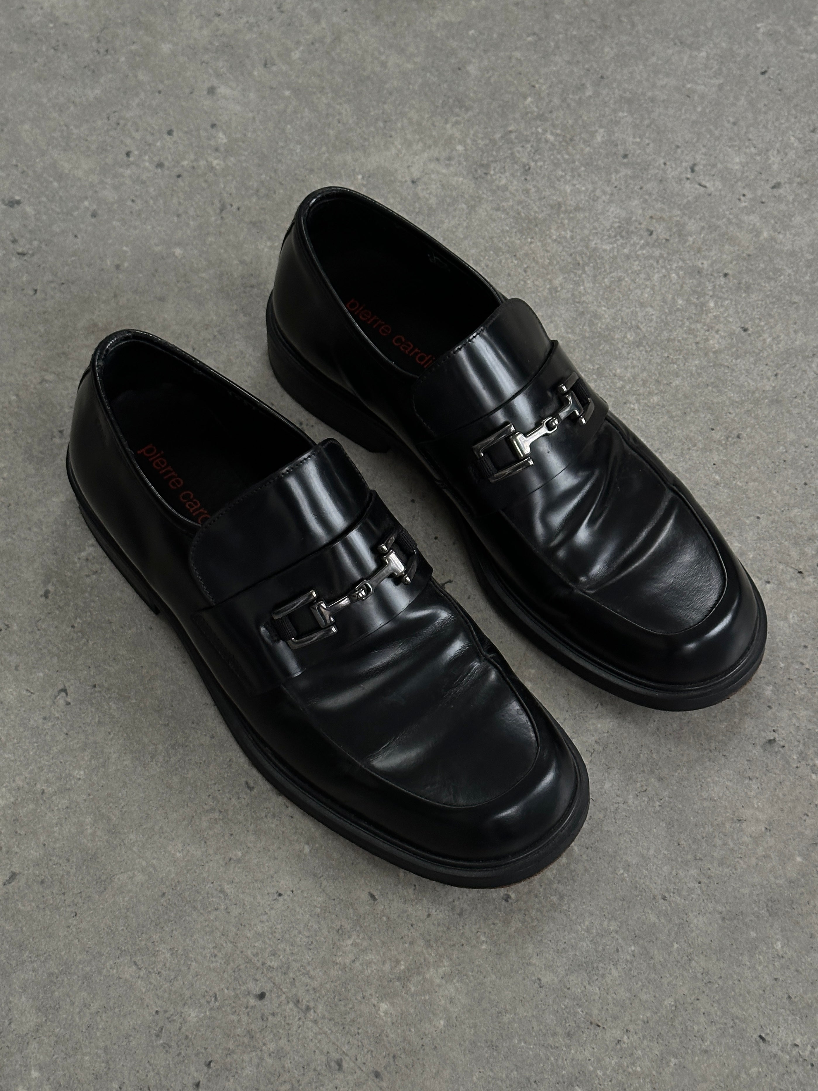 Pierre Cardin leather horsebit loafers in UK size 9, stylish men's shoes with classic design and polished finish.