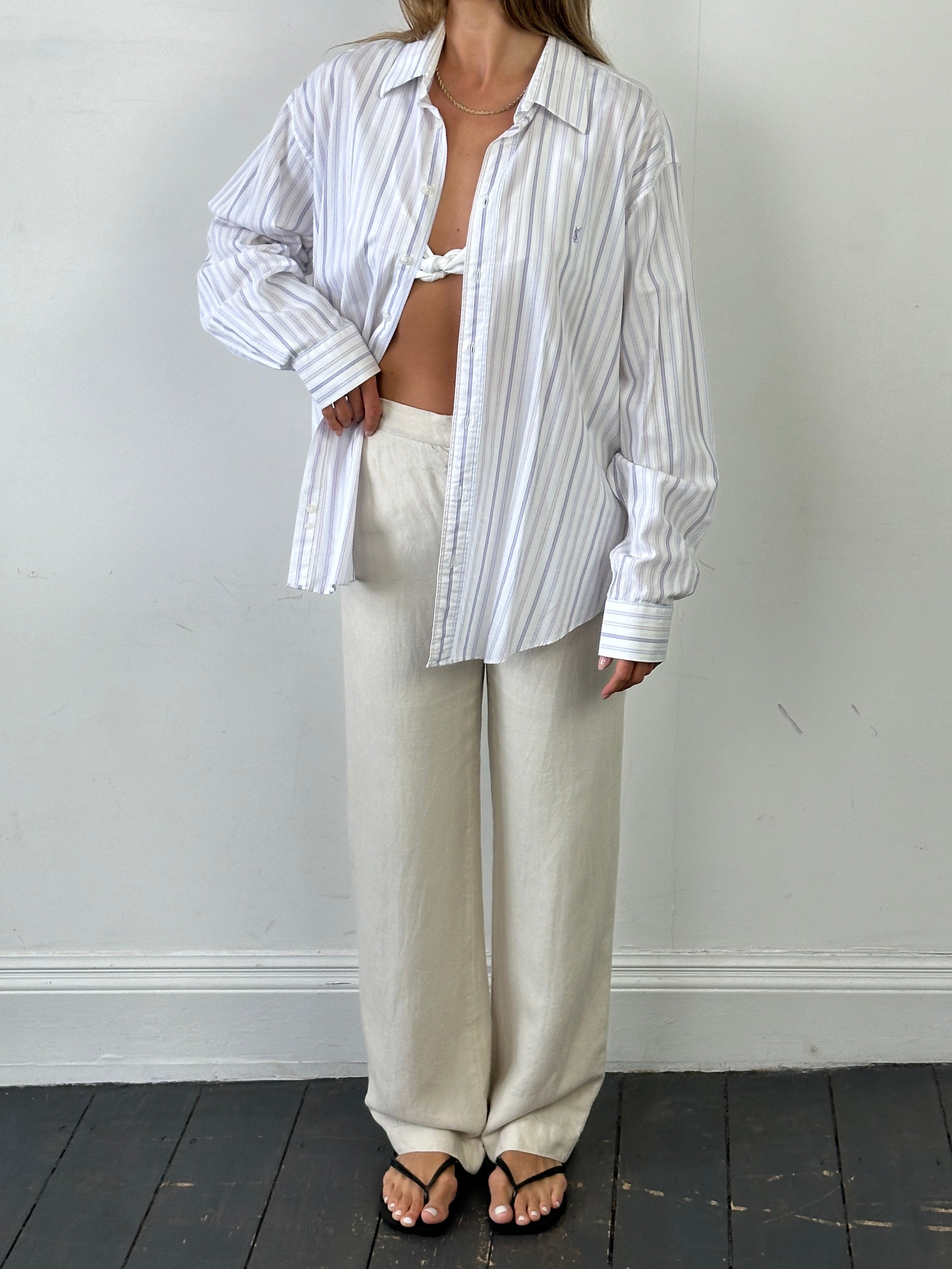 Yves Saint Laurent Pour Homme stripe pure cotton logo shirt in XL, featuring a classic striped design and brand logo on the chest.