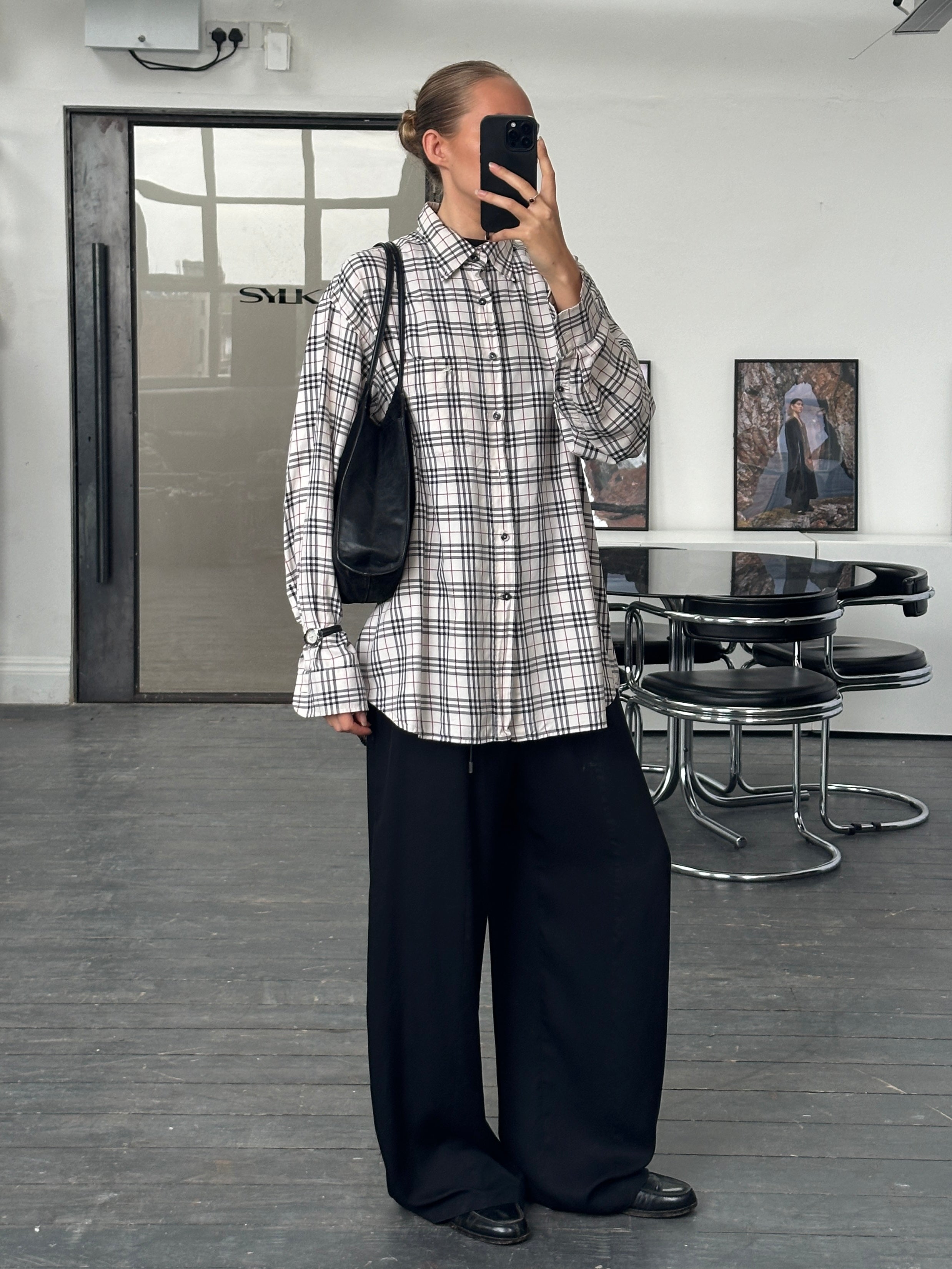 Burberry London 2000s Nova Check cotton logo shirt in size XL, featuring classic check pattern and button-down front.
