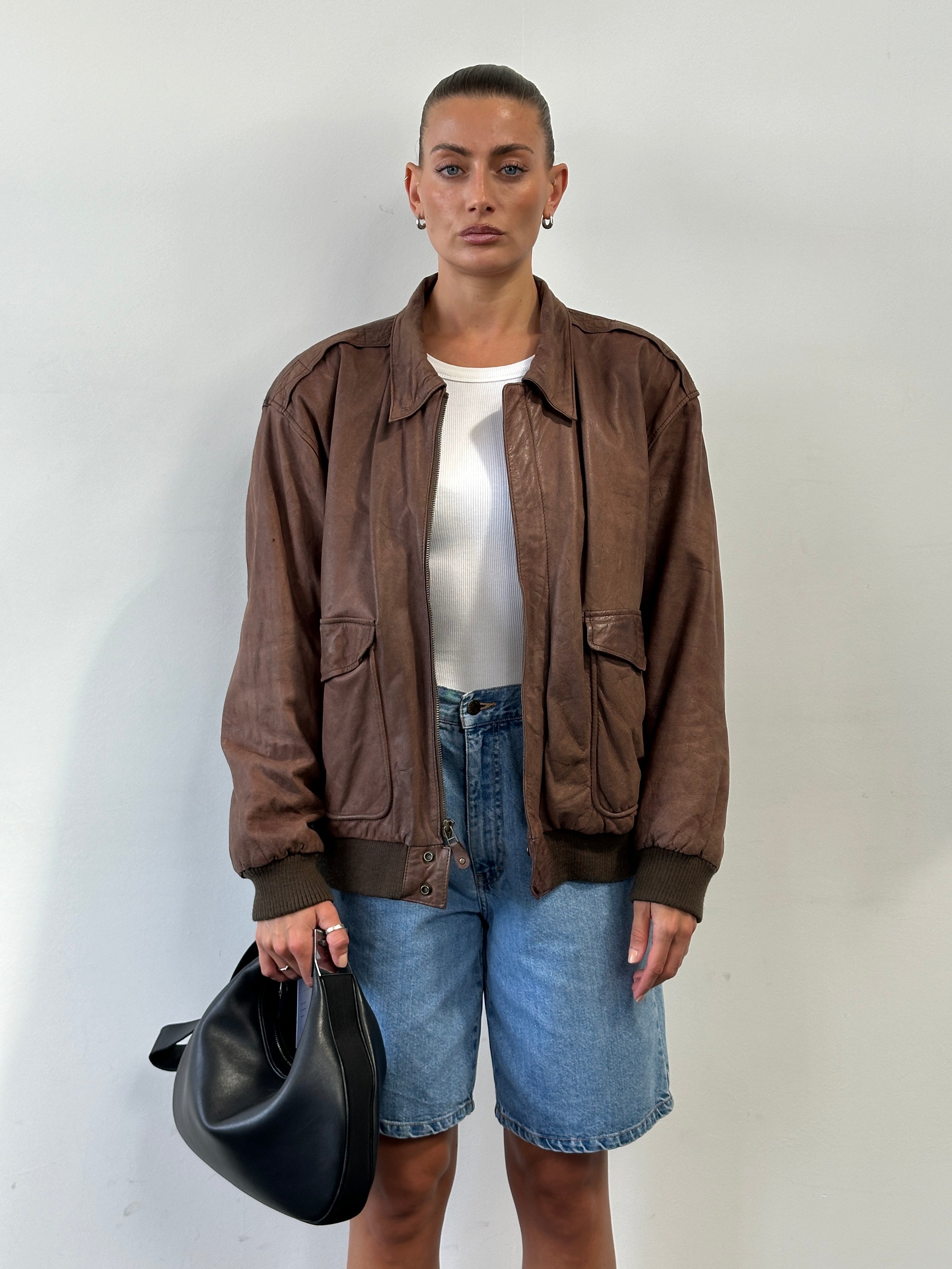 Vintage Leather Bomber Jacket - L/XL - SYLK