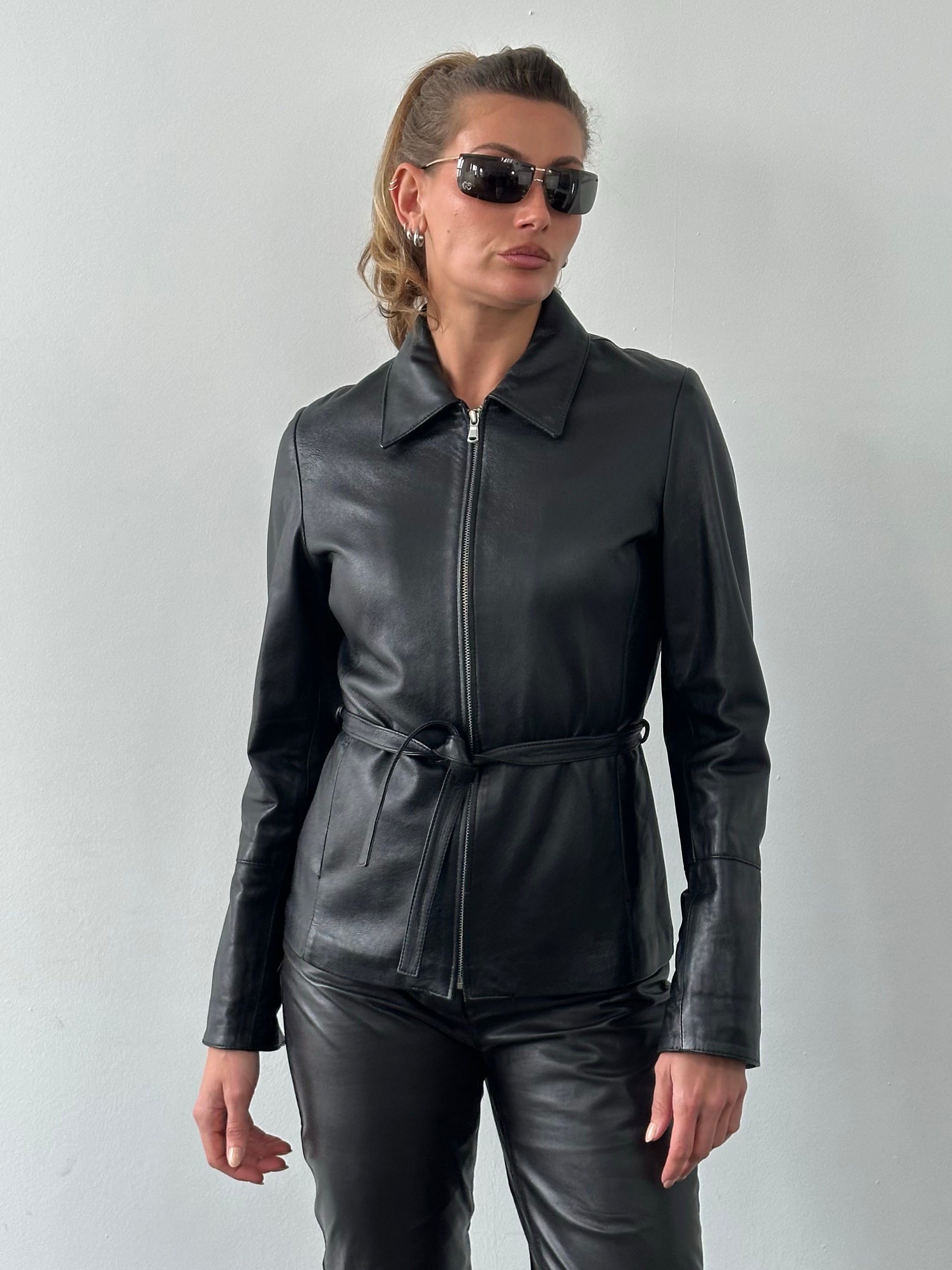 Vintage 1990s Belted Leather Jacket - S