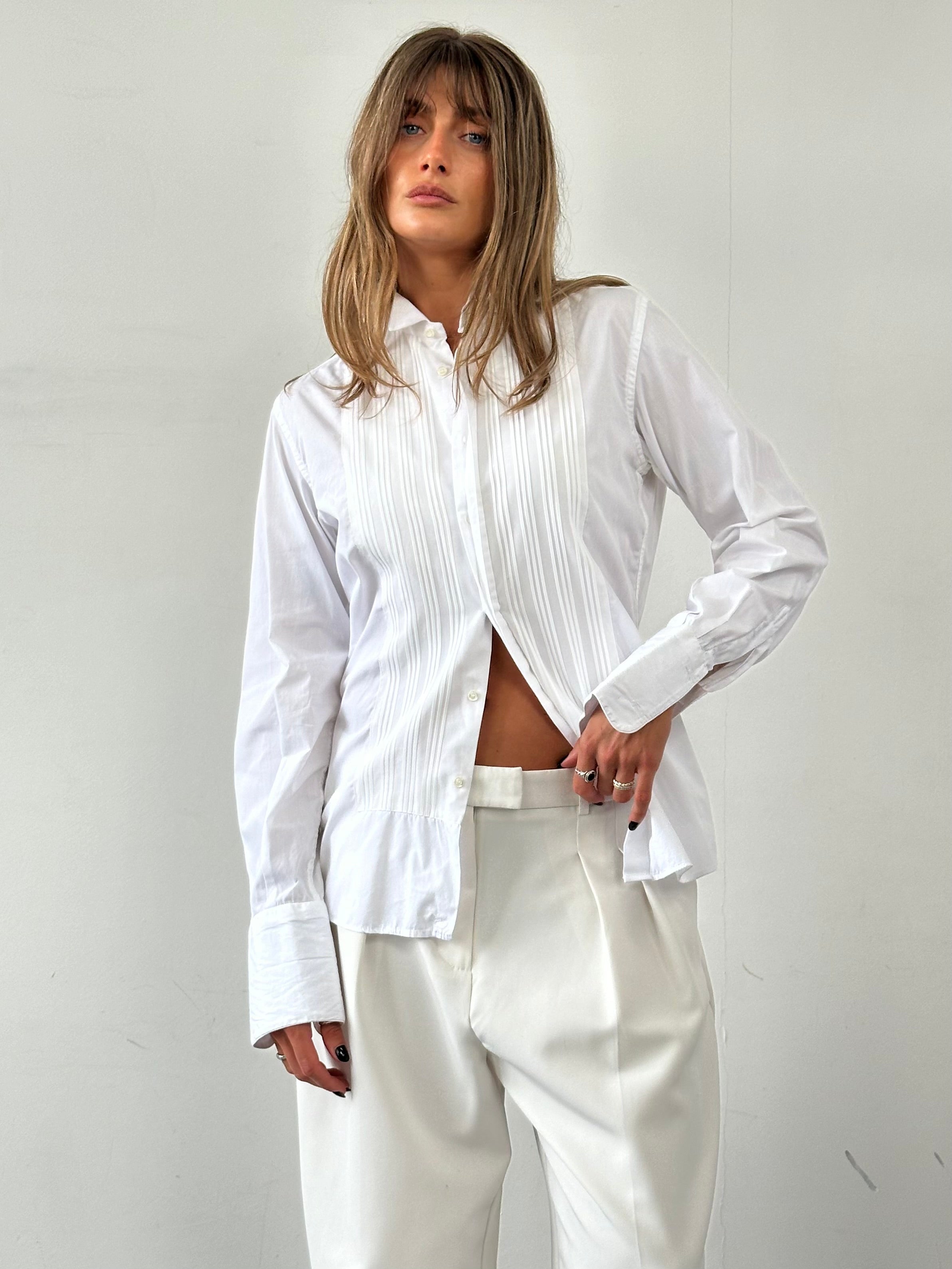 Balmain Pierre Balmain cotton tuxedo dress shirt in size M, white with classic collar and button-front design.