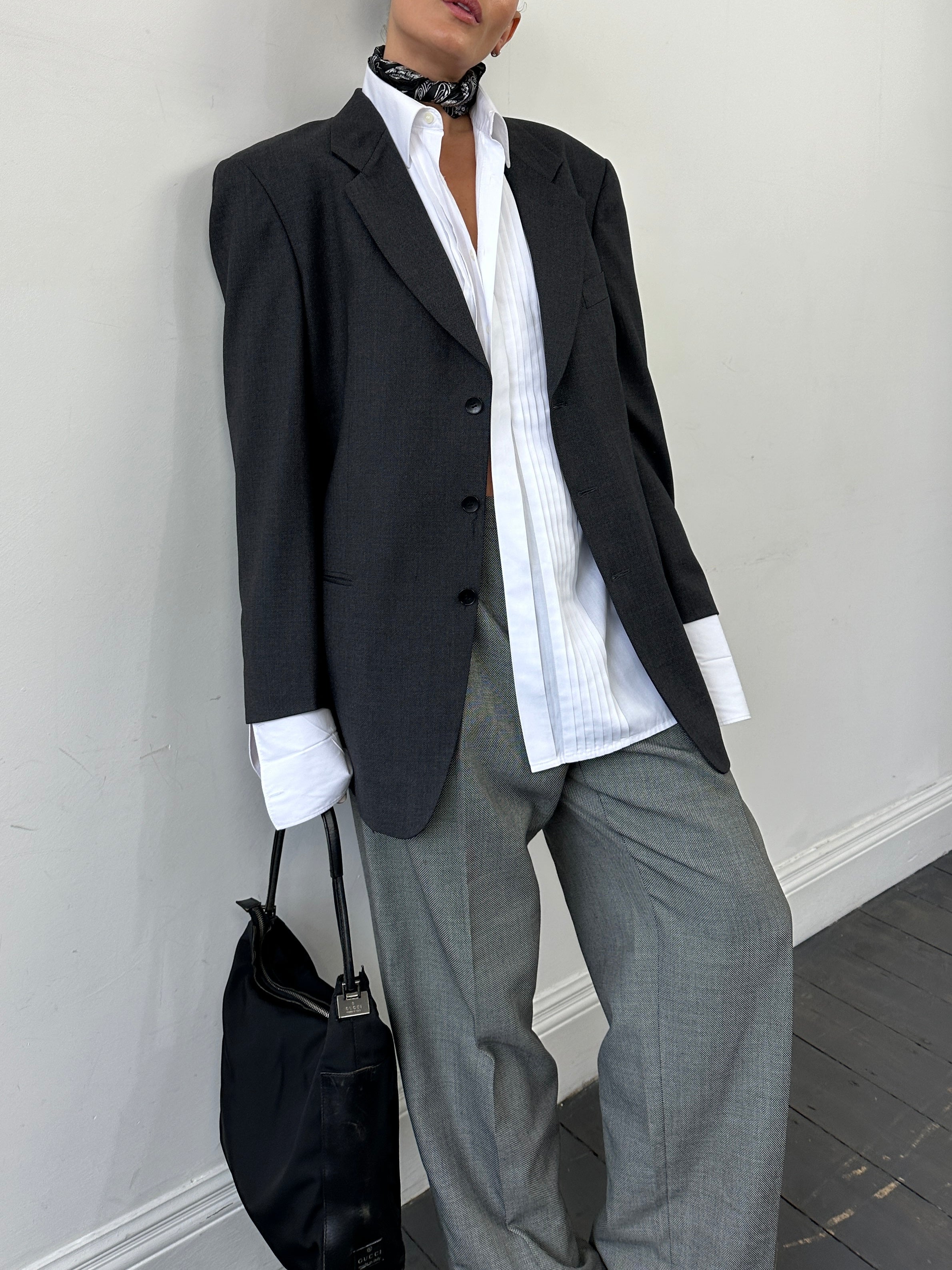 Vintage brand vintage pleated tuxedo dress shirt in XL/XXL, showcasing classic style and detailed pleats on a formal shirt.