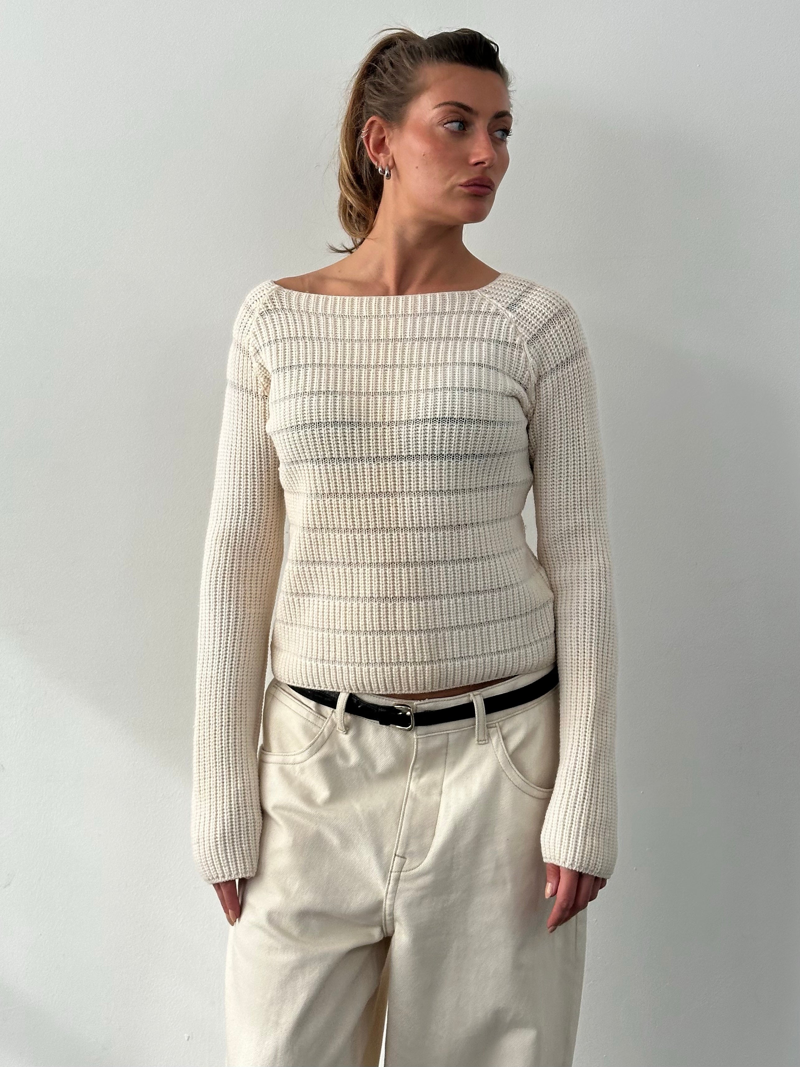 Armani Jeans 1990s Pure Wool Open Knit Jumper - M