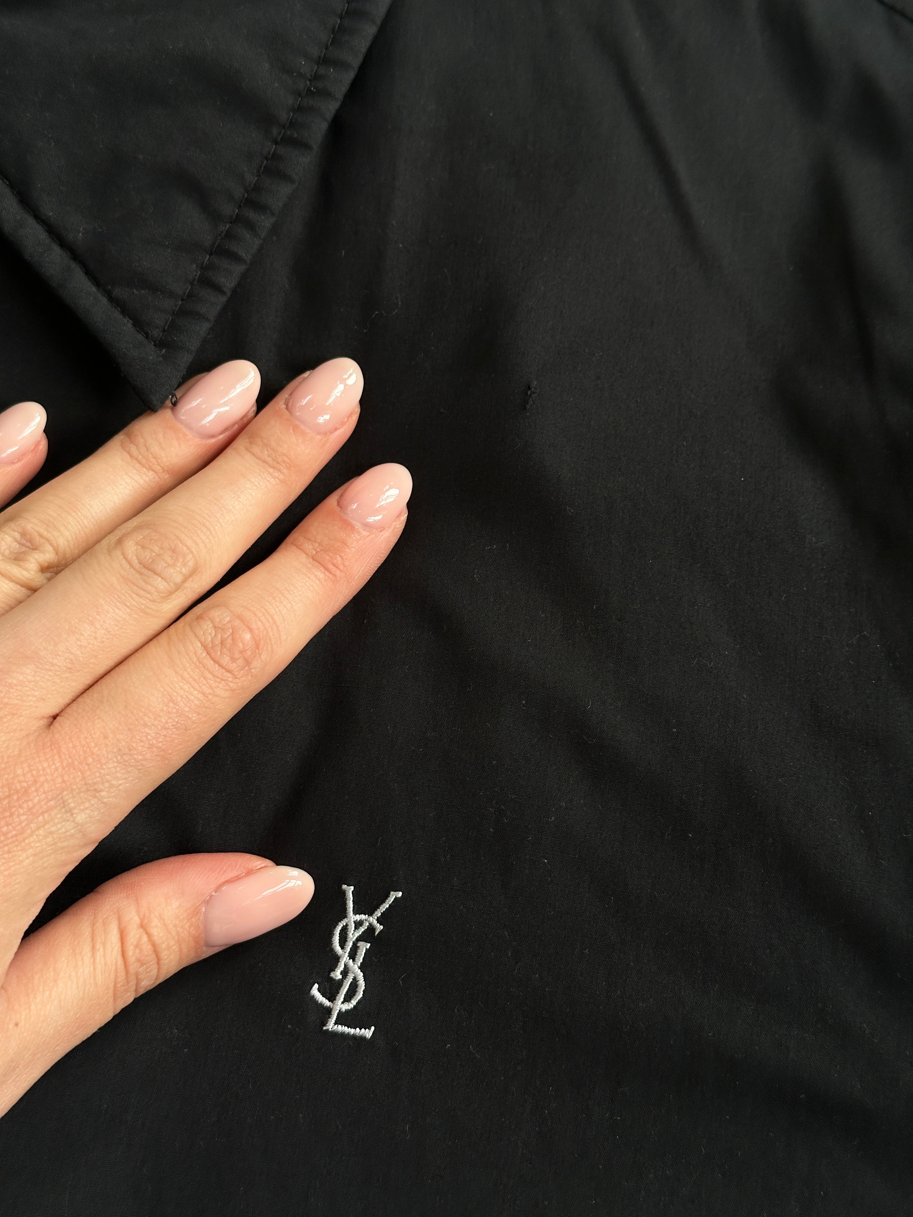 Yves Saint Laurent Pour Homme cotton logo bomber jacket in size L/XL, featuring a sleek design and signature branding.