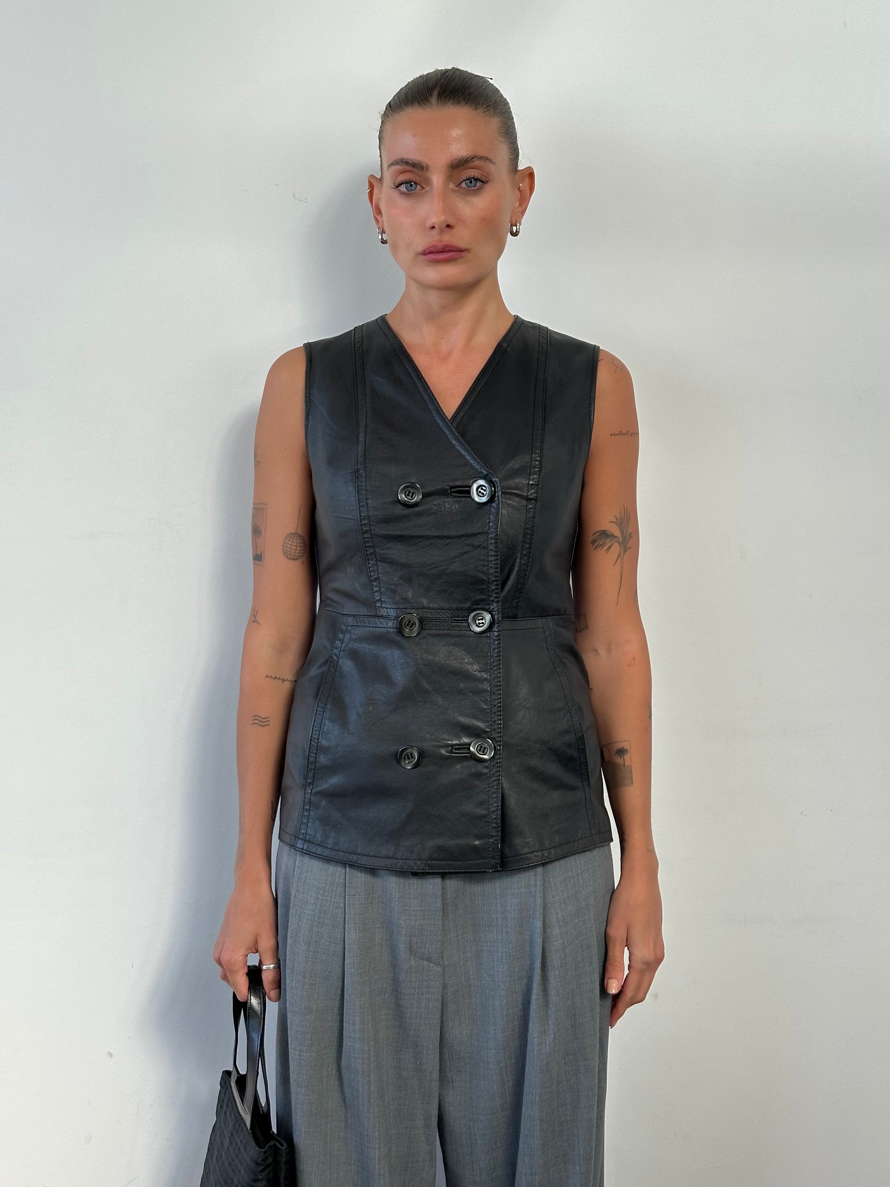 Vintage Double Breasted Leather Waistcoat - S - SYLK