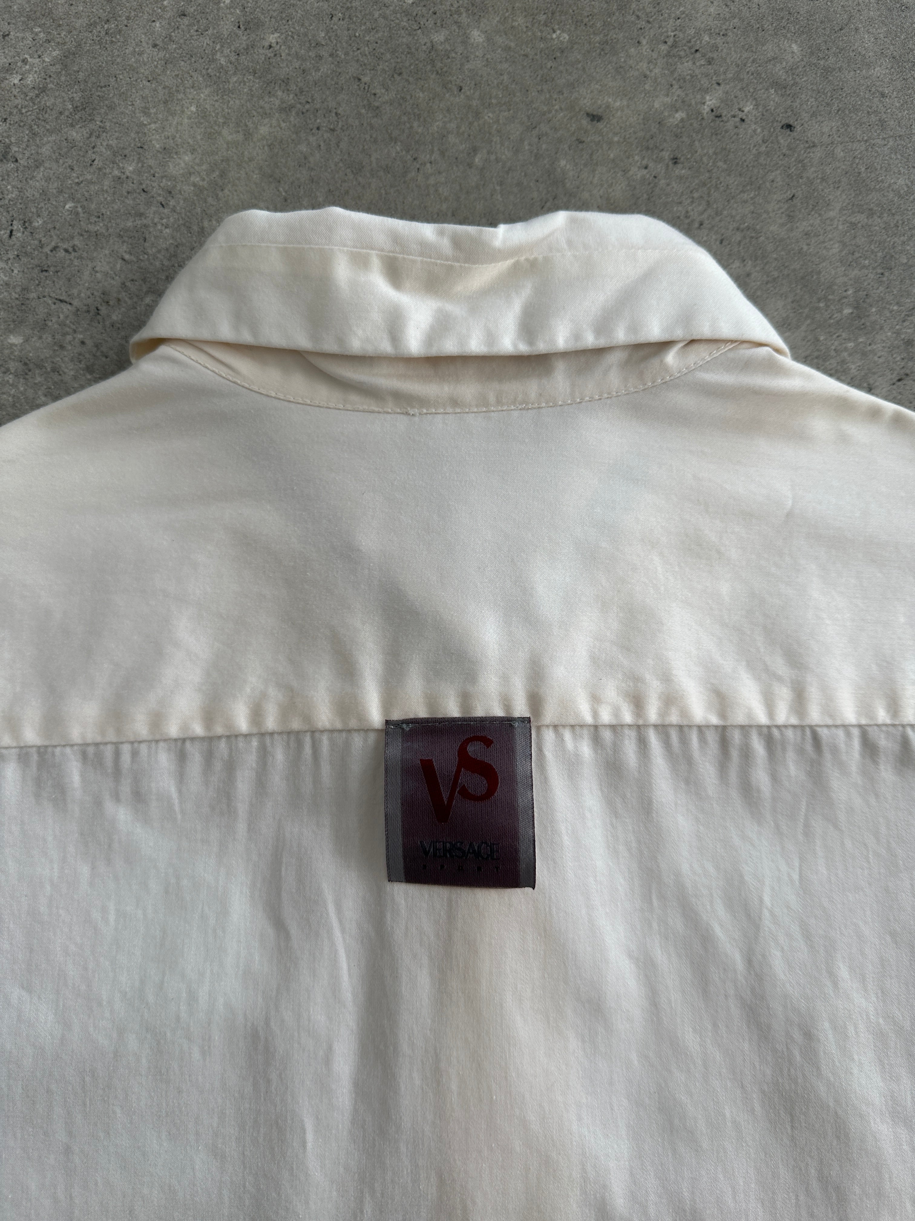 Versace Sport 90s pure cotton shirt in size L, featuring classic design and clean white fabric with subtle details.