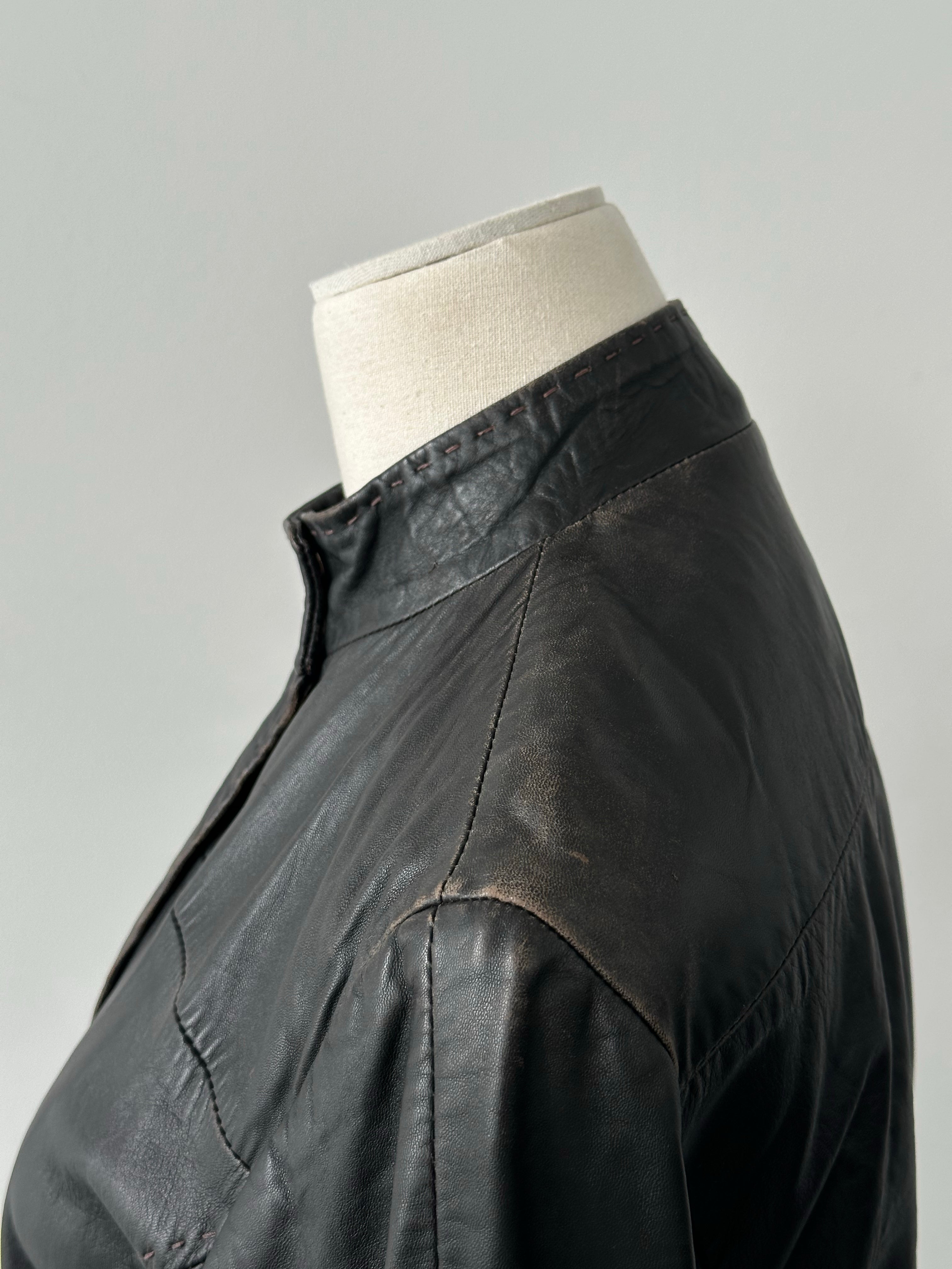 Italian Vintage 1990s Fitted High Neck Leather Jacket - XS