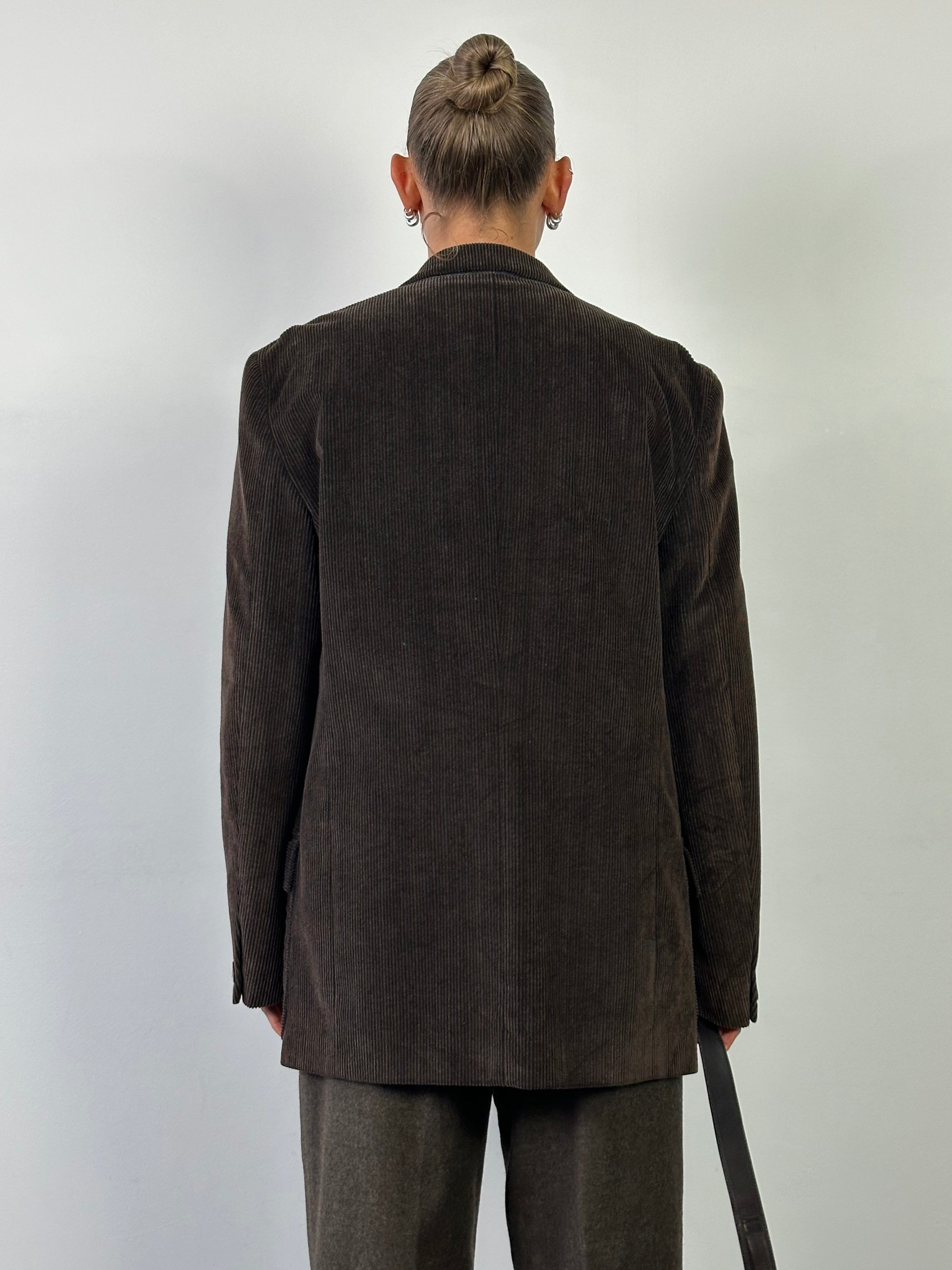 Versace pure cotton corduroy single-breasted blazer in size 40L, shown in a classic blazer style with a tailored fit.
