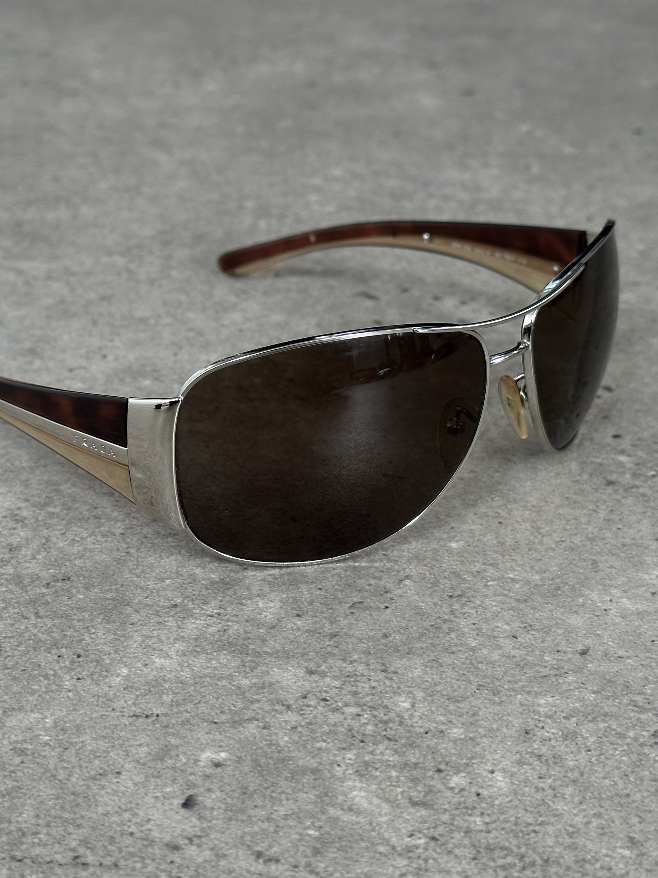 Prada 1990s Aviator Shield Logo Sunglasses