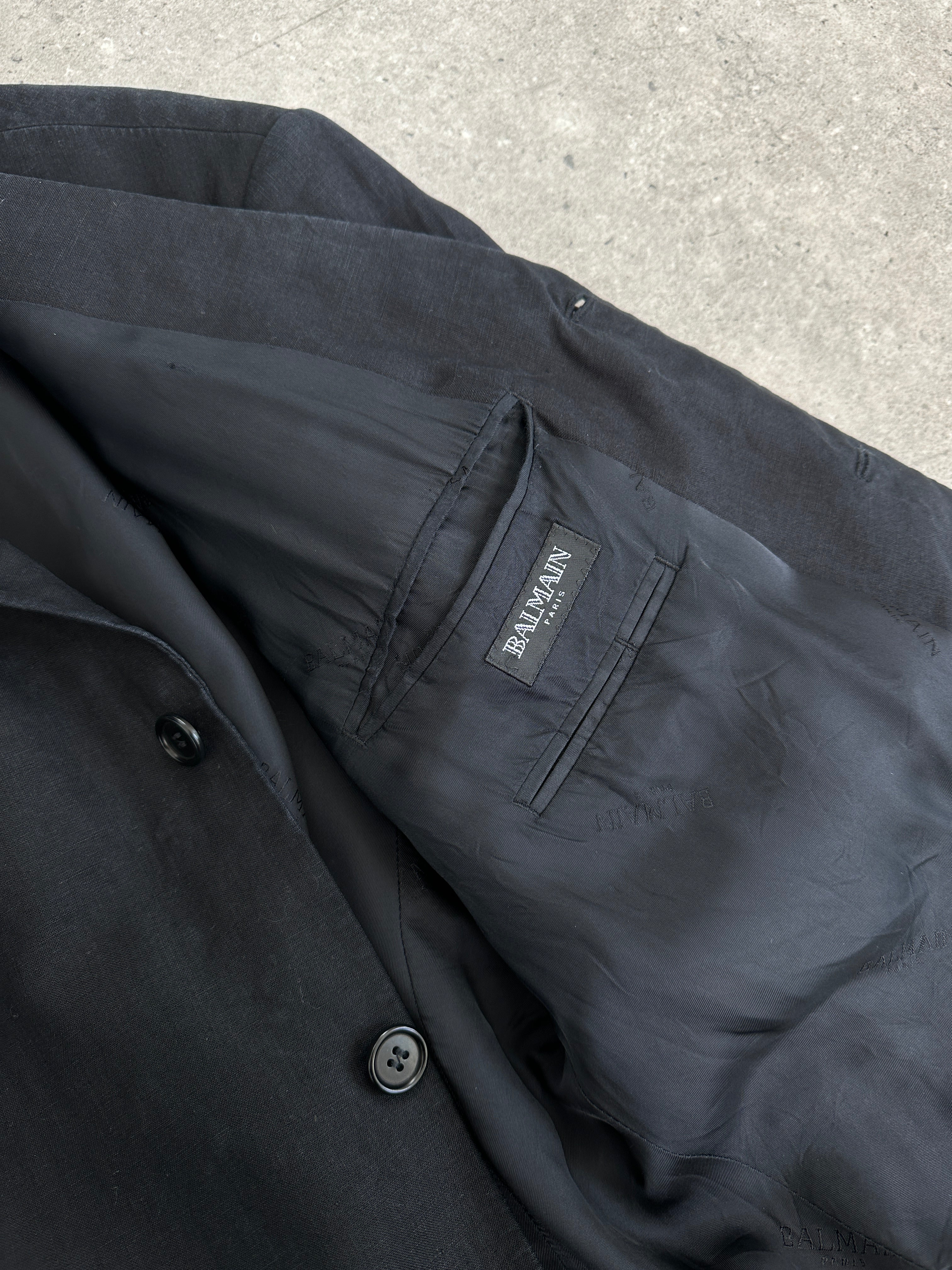 Balmain 2000s Linen High Neck Single Breasted Blazer - 44S