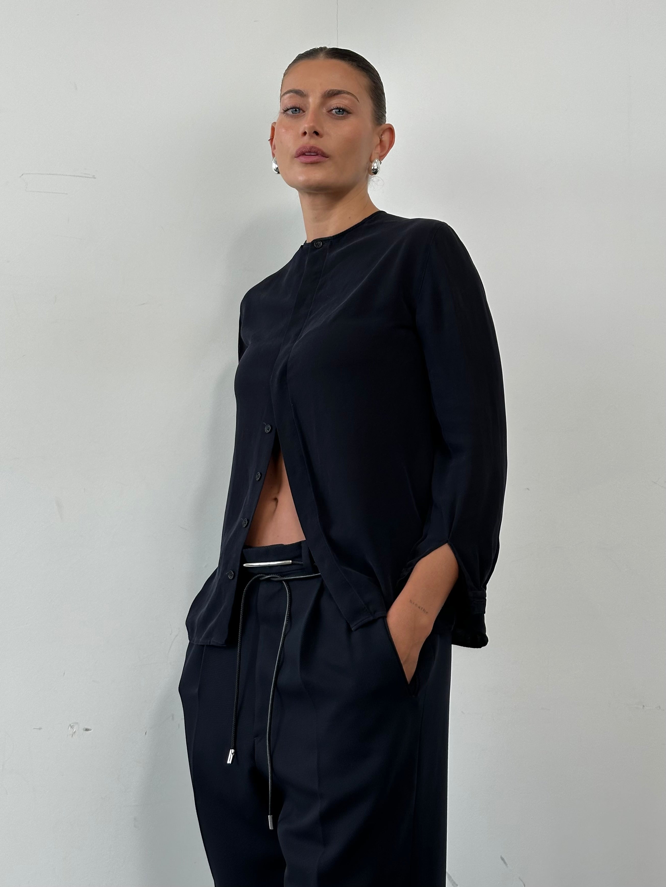 Giorgio Armani Black Label Silk Button Back Top - S - SYLK