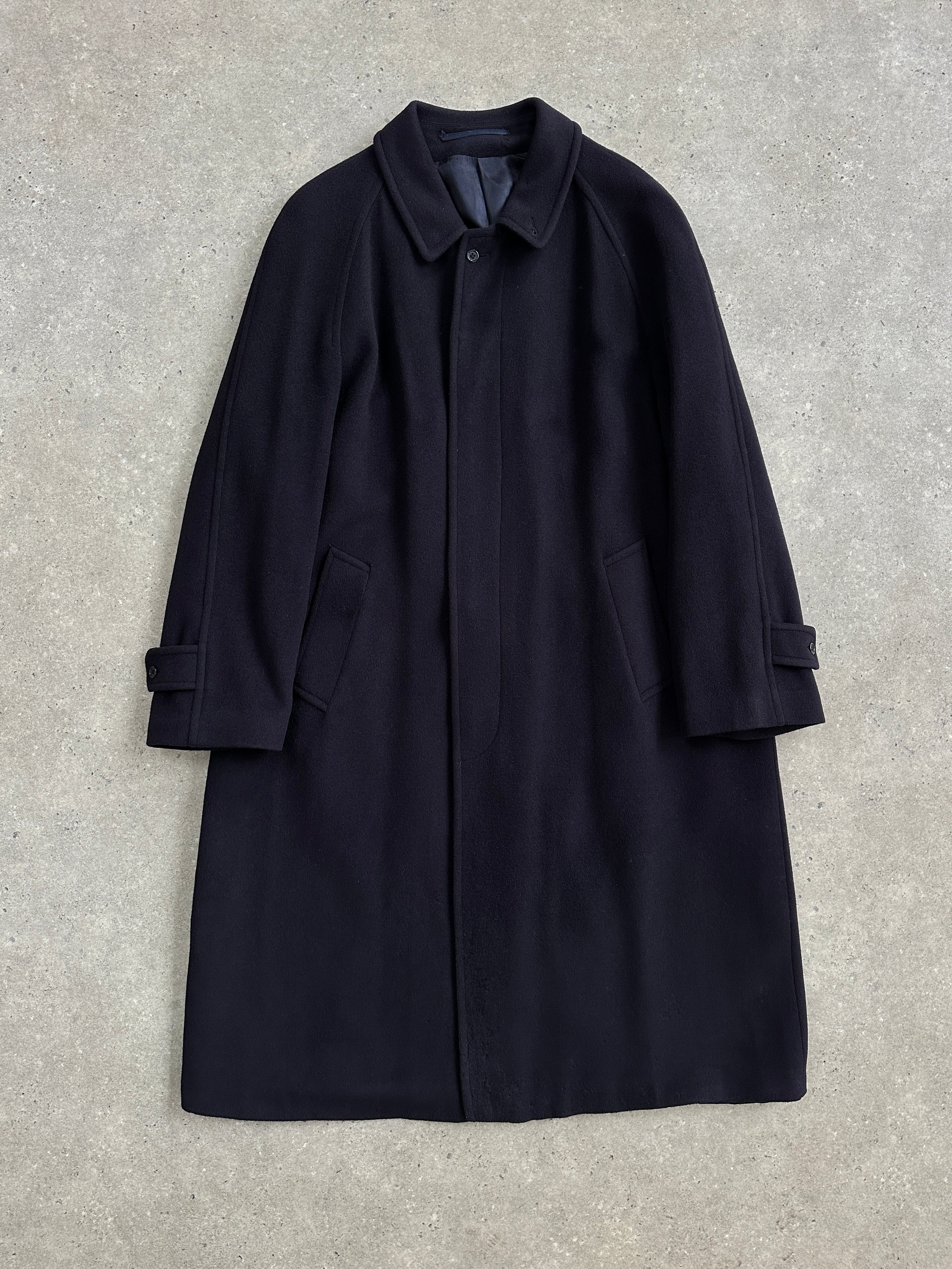 Jaeger 1990s high neck pure cashmere coat in XL, beige color, showcasing soft fabric and classic tailored design.