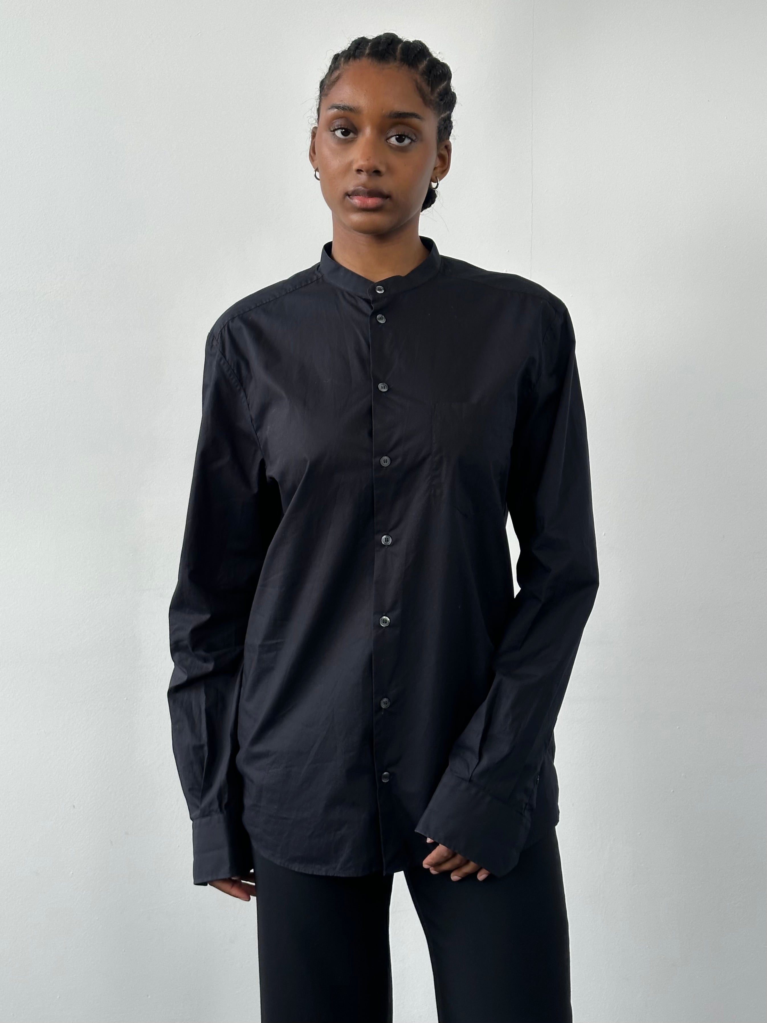 Dolce & Gabbana 2000s cotton collarless shirt in size M, featuring a sleek design and classic white fabric.