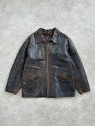 Italian Vintage 1990s Distressed Leather Jacket - L/XL - SYLK