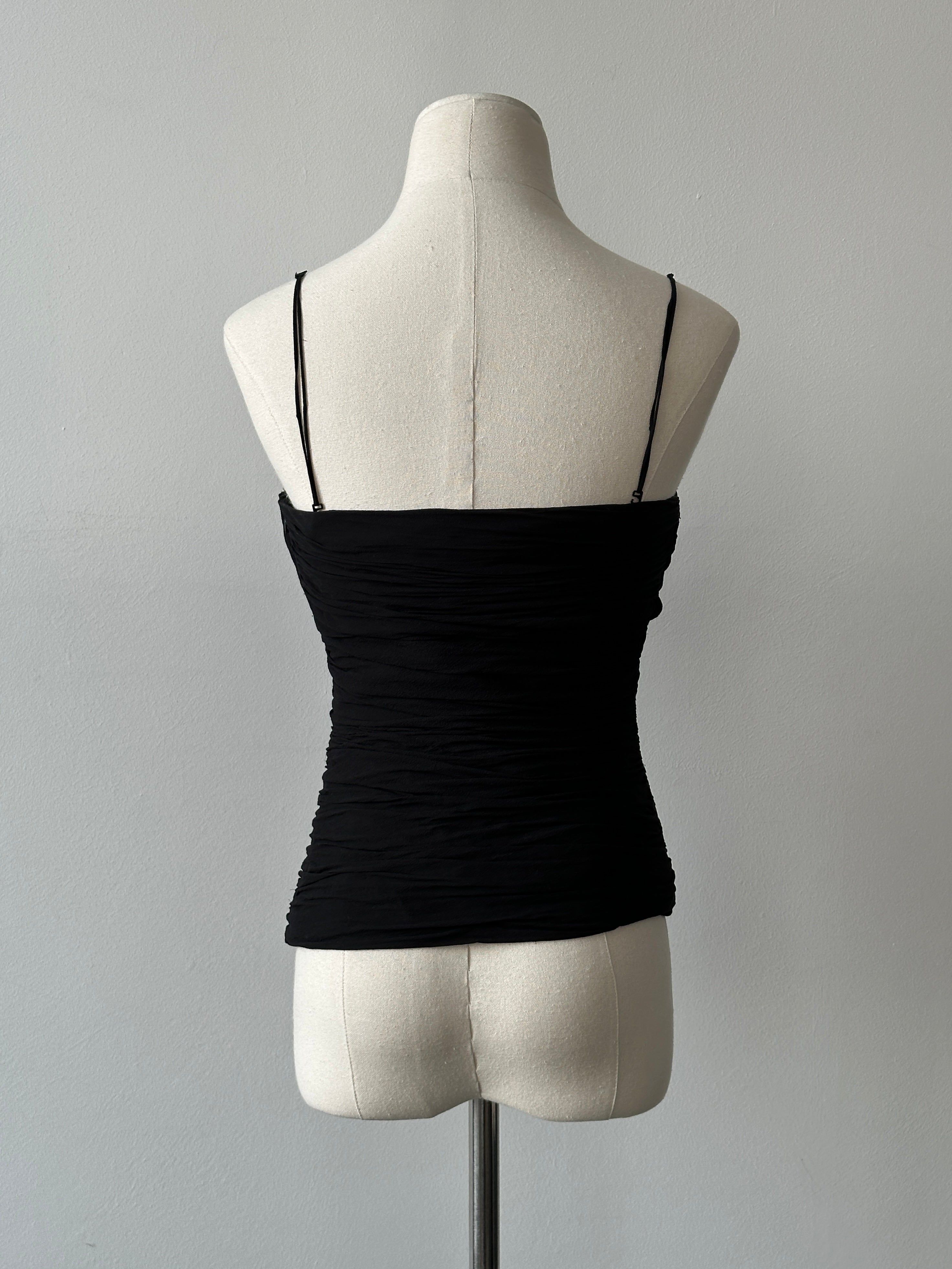 Vintage 2000s pure silk top in size S, featuring a classic design with smooth, shiny fabric and elegant neckline.
