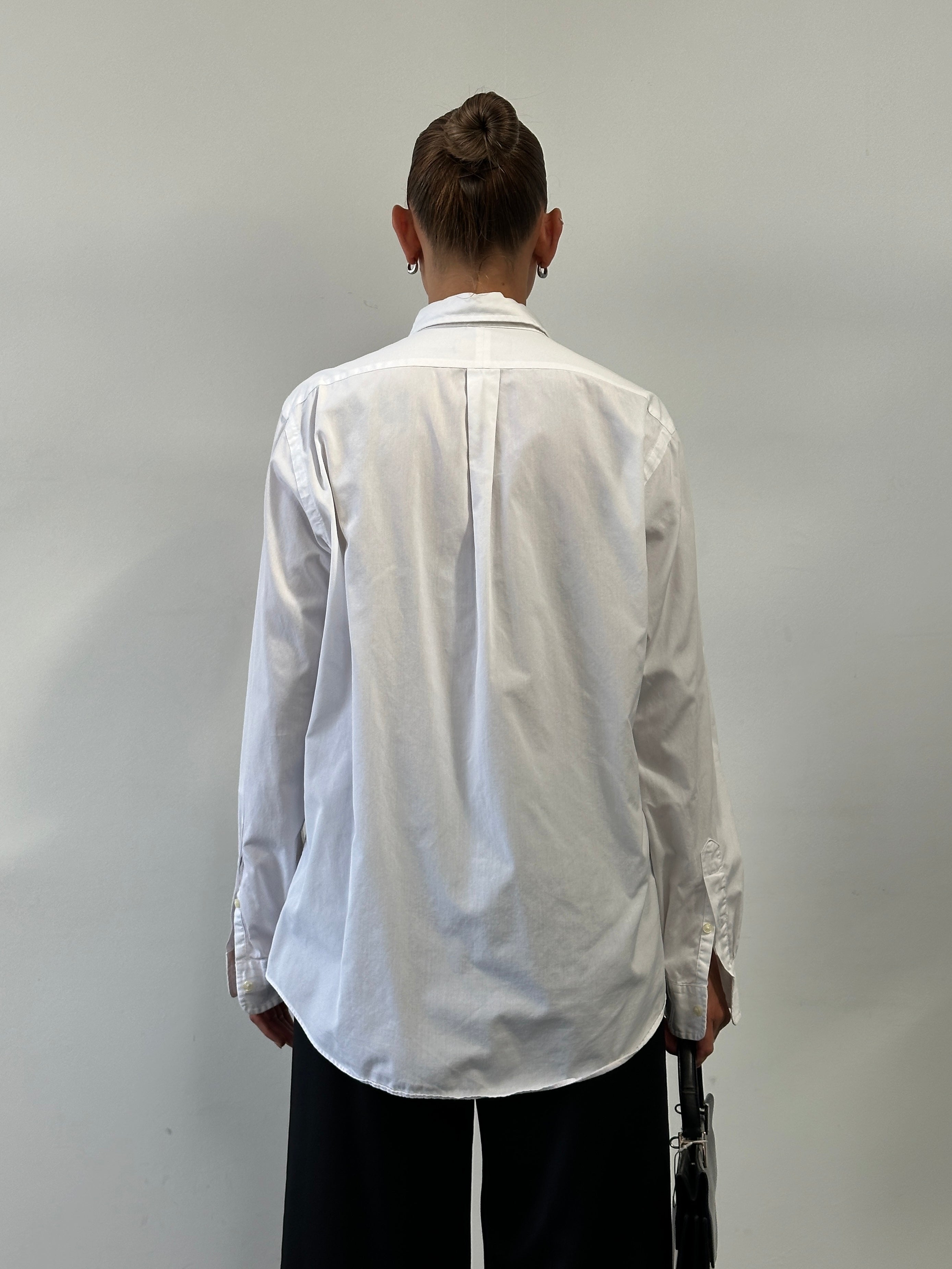 Ralph Lauren cotton logo shirt in large size, featuring the classic polo logo on the chest, white fabric, and a collared design.