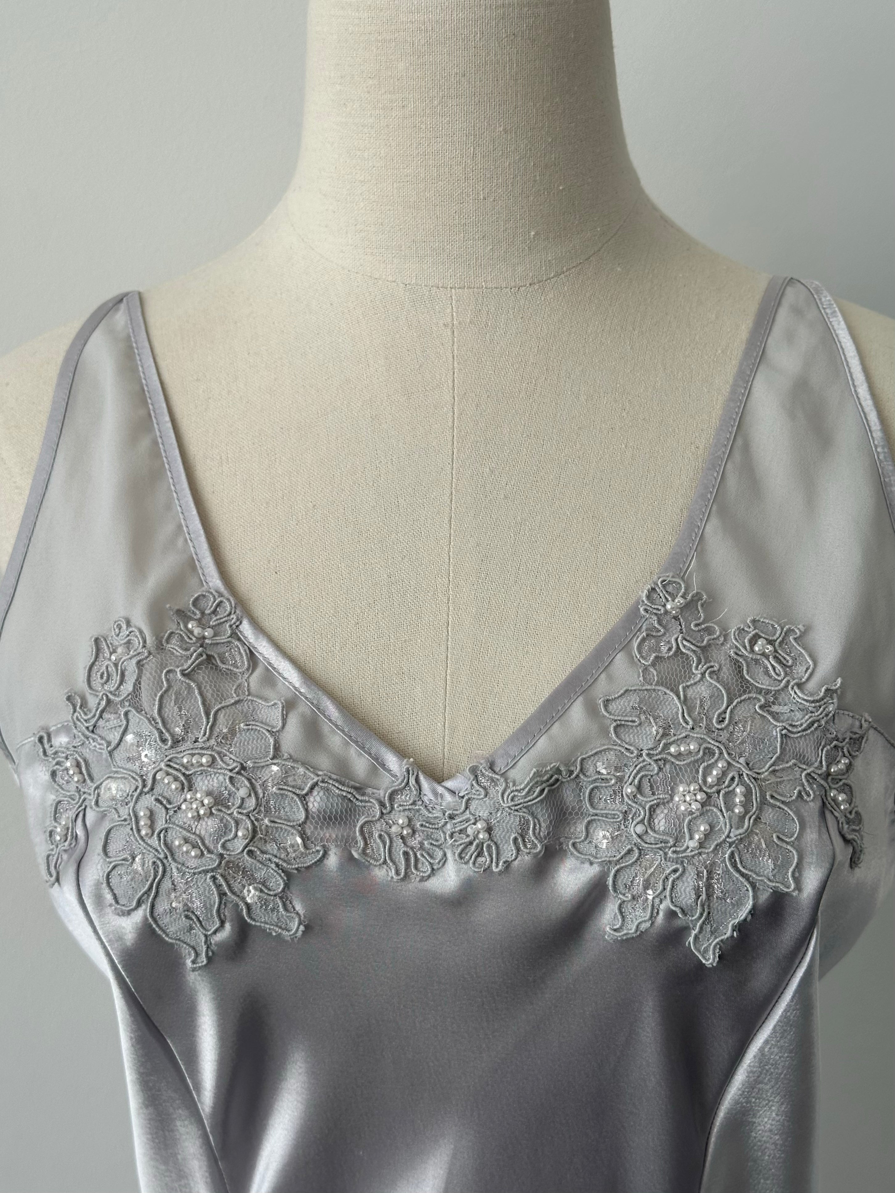 Vintage 1990s Satin Pearl Mini Slip Dress - S