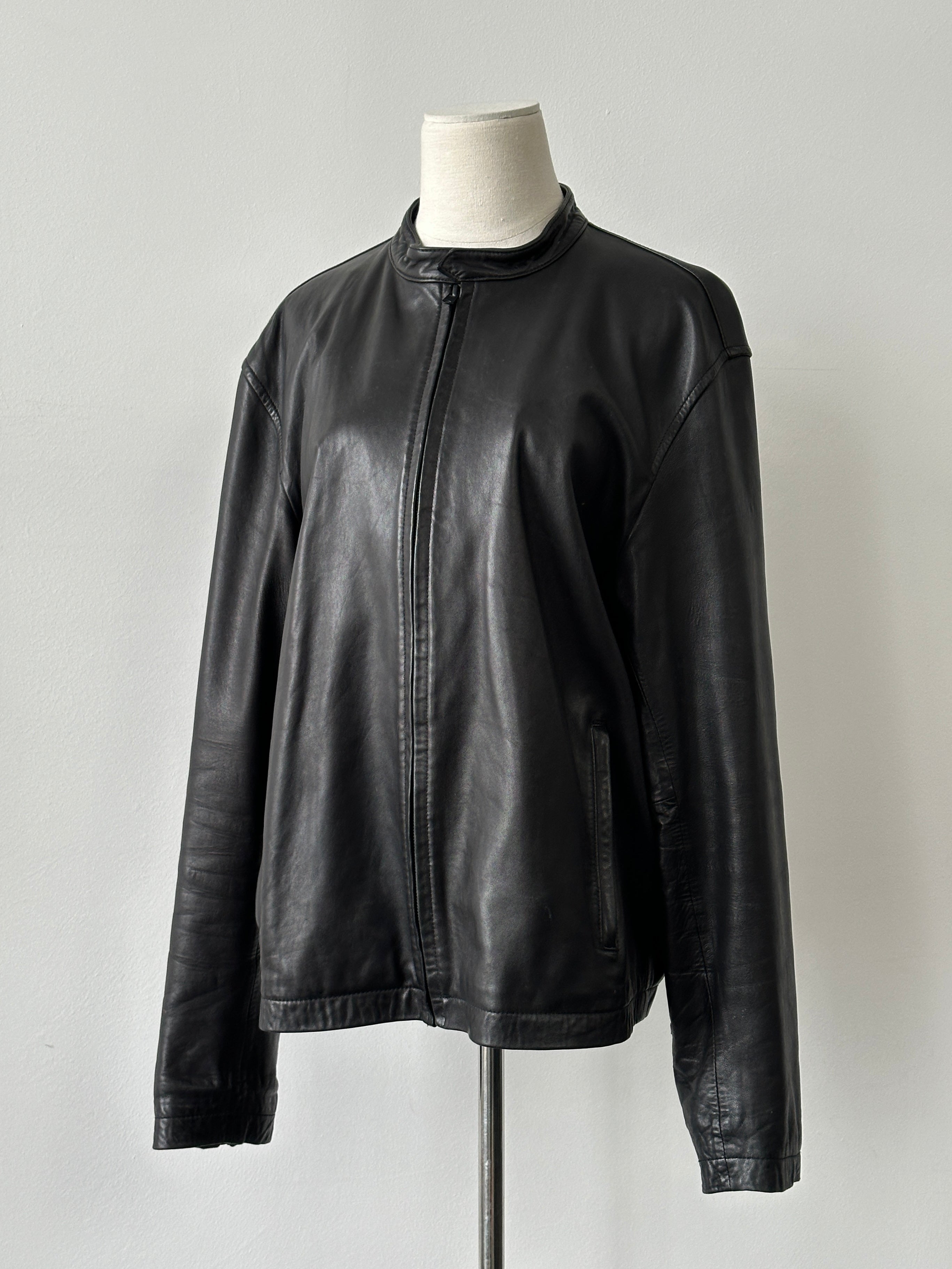 DKNY 1990s Minimal Smooth Leather Jacket - XL