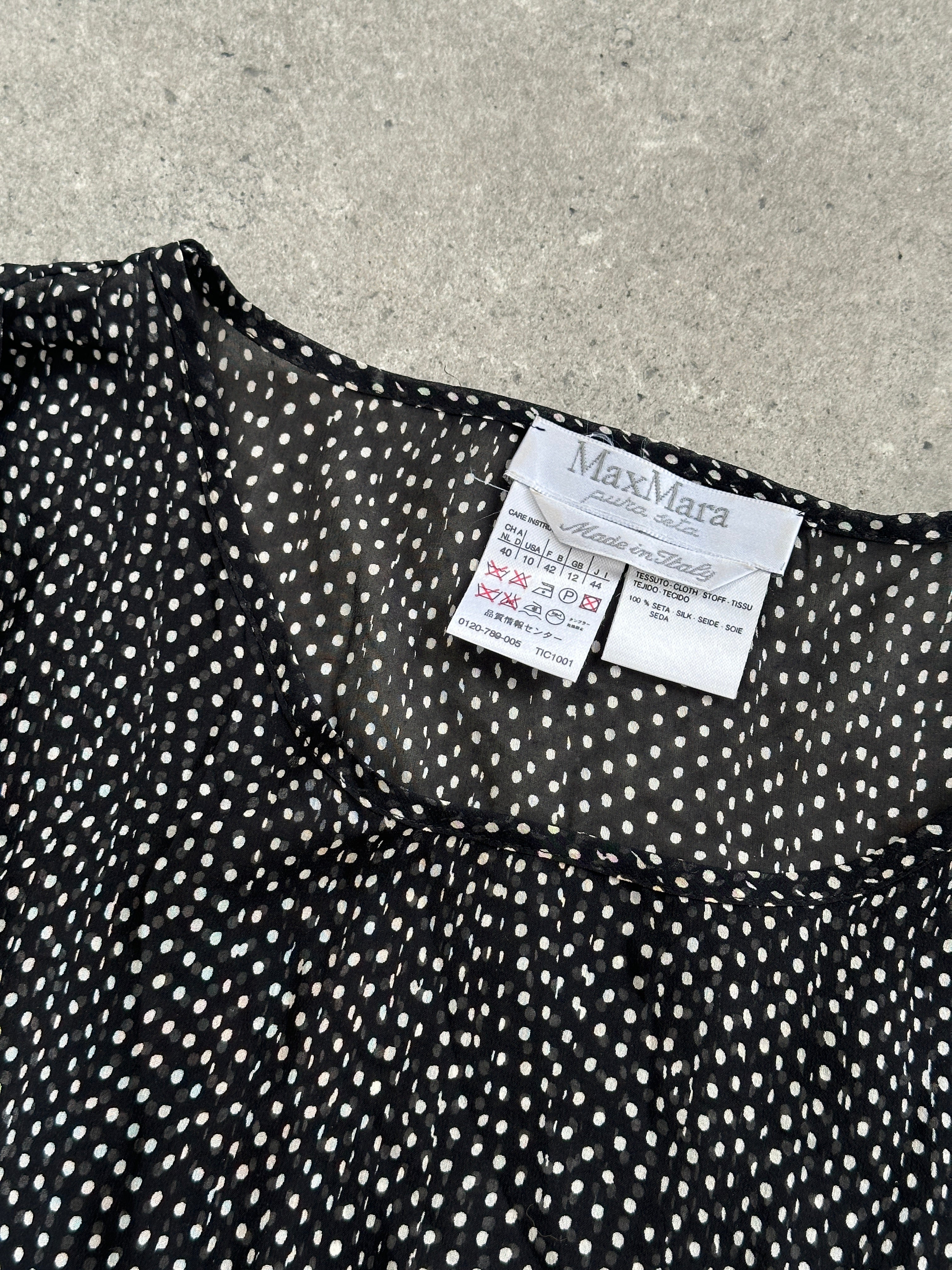 Max Mara pure silk polkadot multiway tie tank top in size M, featuring a stylish polkadot pattern and versatile design.