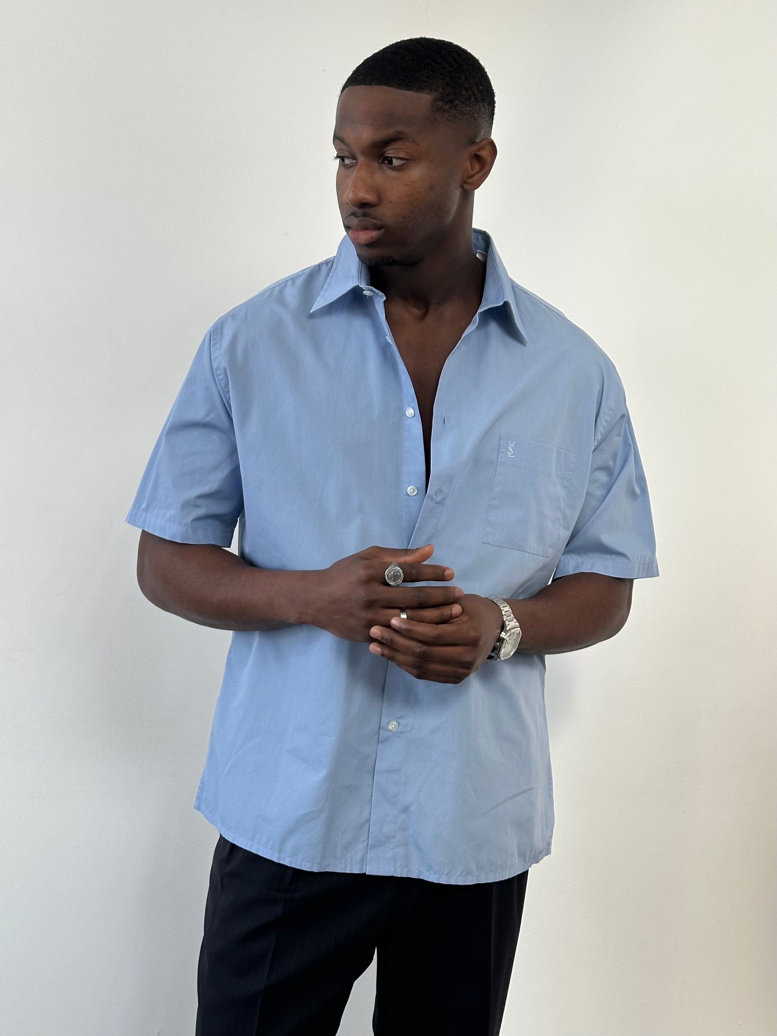 Yves Saint Laurent Pour Homme 2000s Cotton Short Sleeve Logo Shirt - L/XL