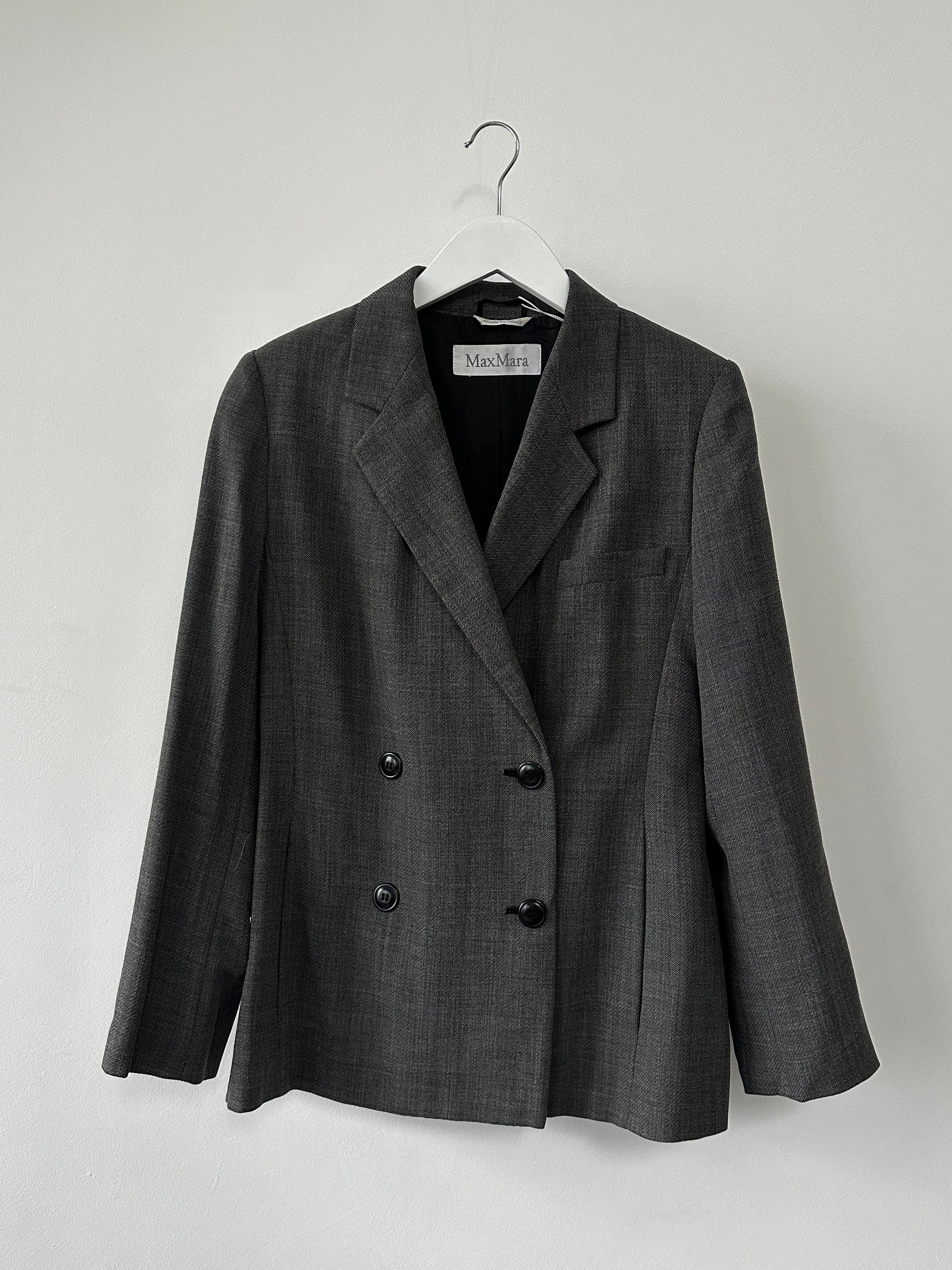 Max Mara wool double-breasted blazer in size S, tailored fit with classic lapels and button closure, displayed on a neutral background.