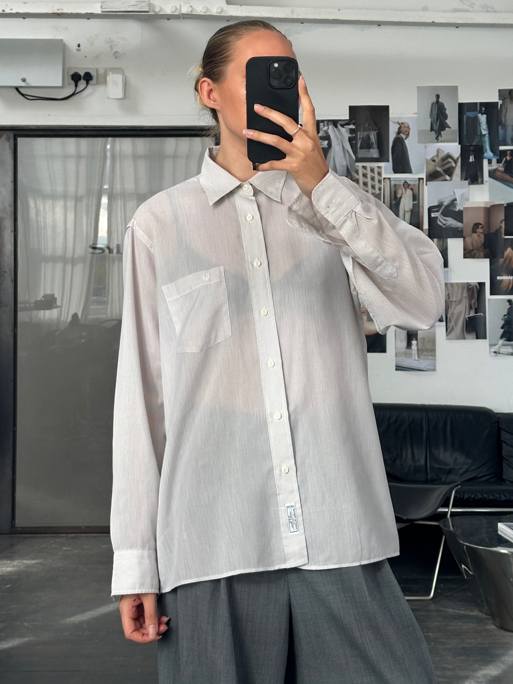 Christian Dior 1980s striped cotton logo shirt, men's size L, featuring classic Dior branding and vintage striped design.