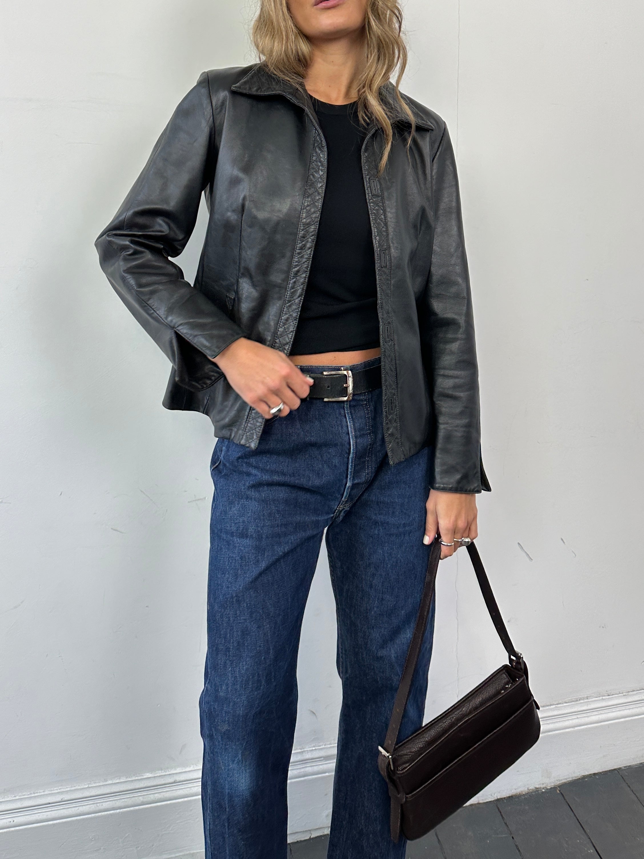 Vintage Italian leather jacket in size S, stylish vintage leather jacket with classic design and rich brown leather finish