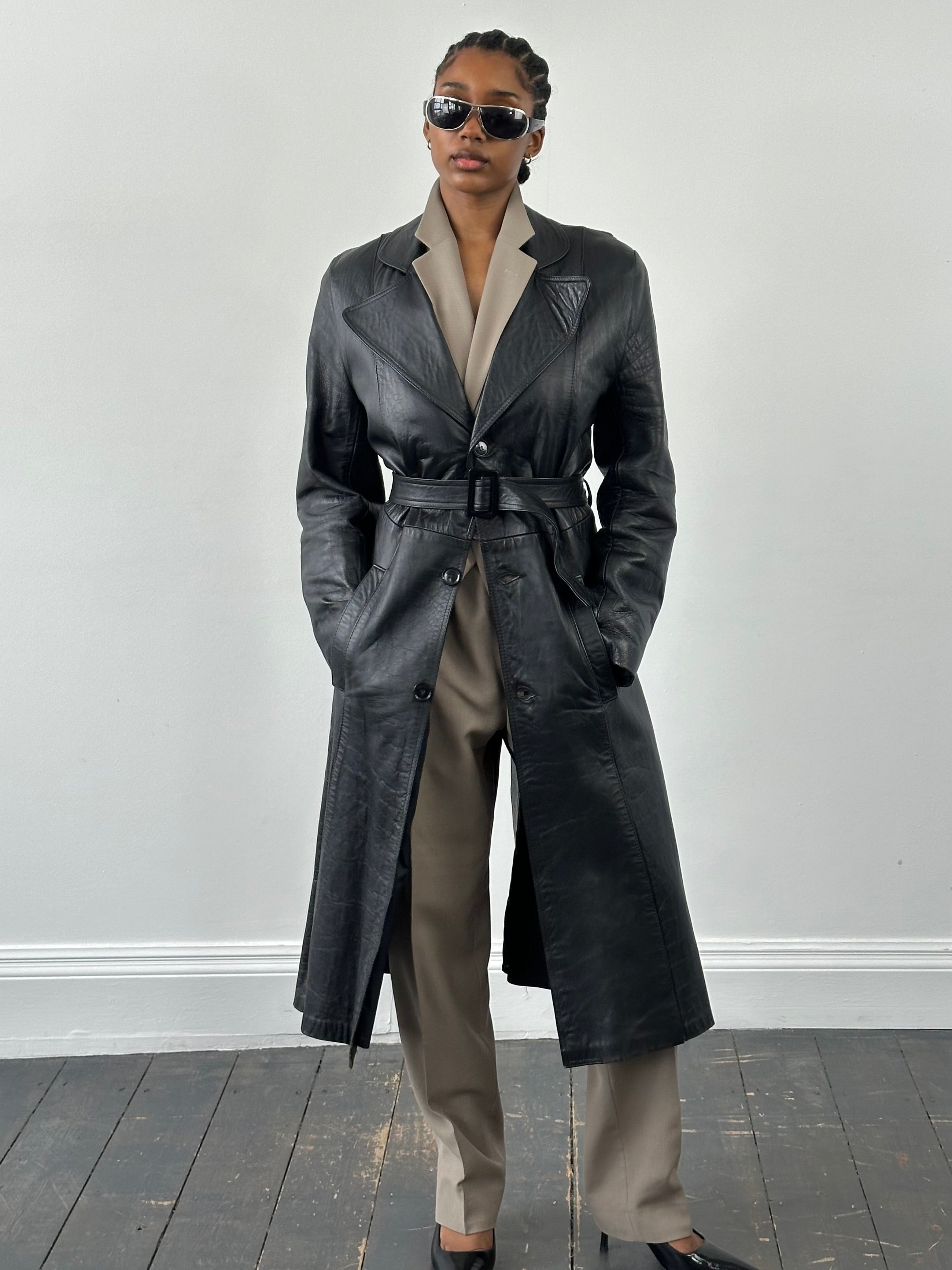 Vintage 1990s Leather Belted Trench Coat - S/M - SYLK